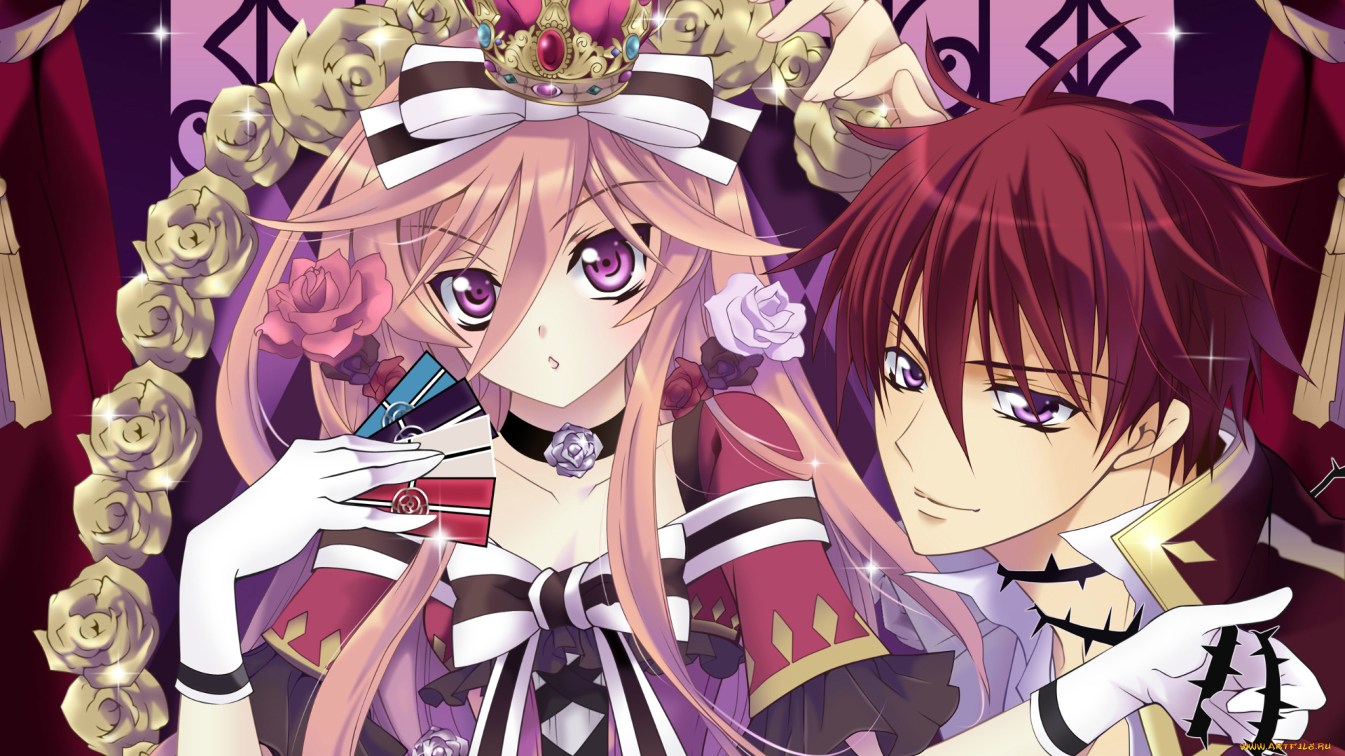 аниме, kiss, of, rose, princess, корона, двое, yakoh, hasuzaki, бант, шипы, розы, anise, yumamoto, kiss, of, rose, princess, aya, shouoto, art