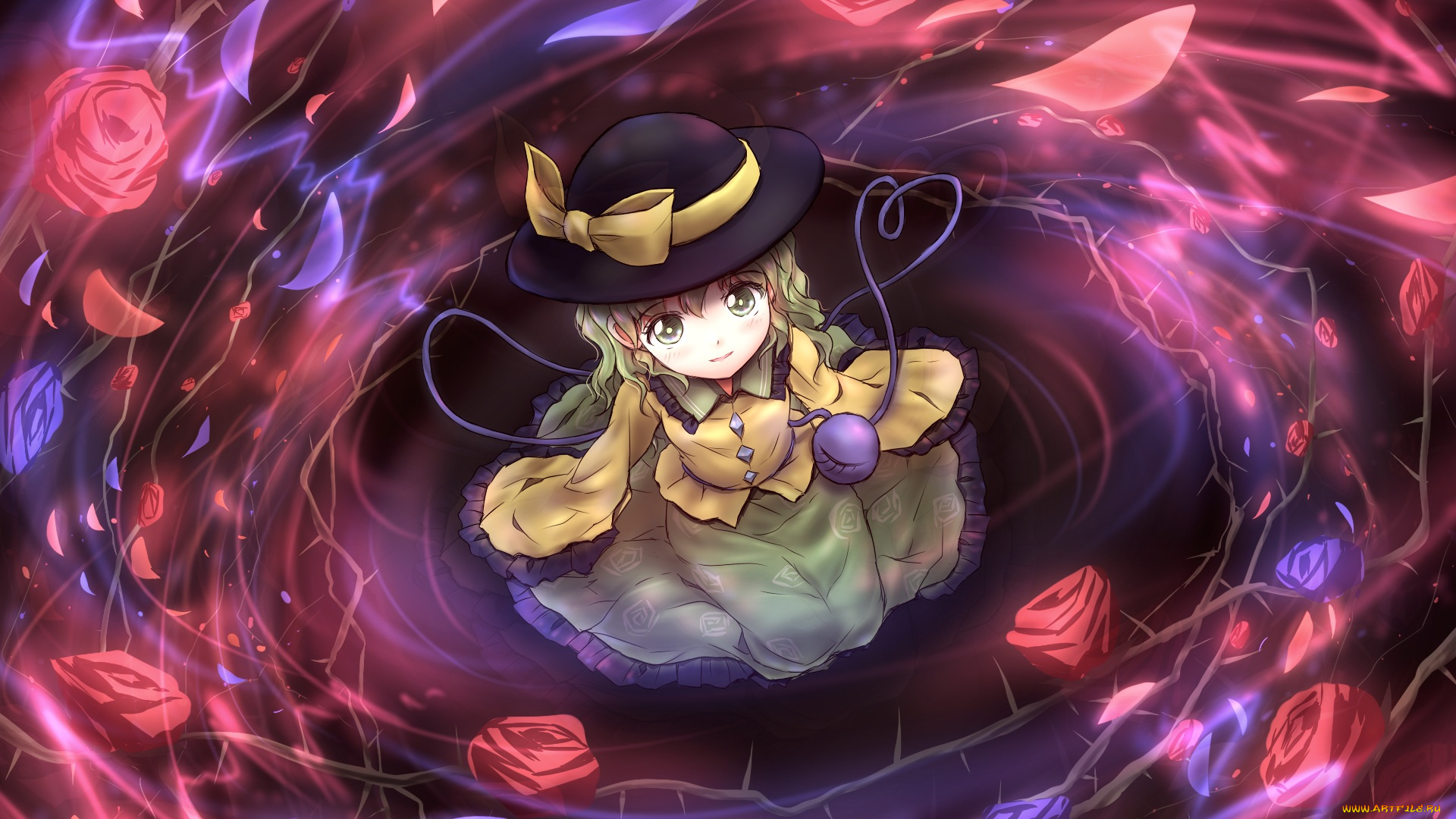 аниме, touhou, розы, девочка, арт, minust, komeiji, koishi