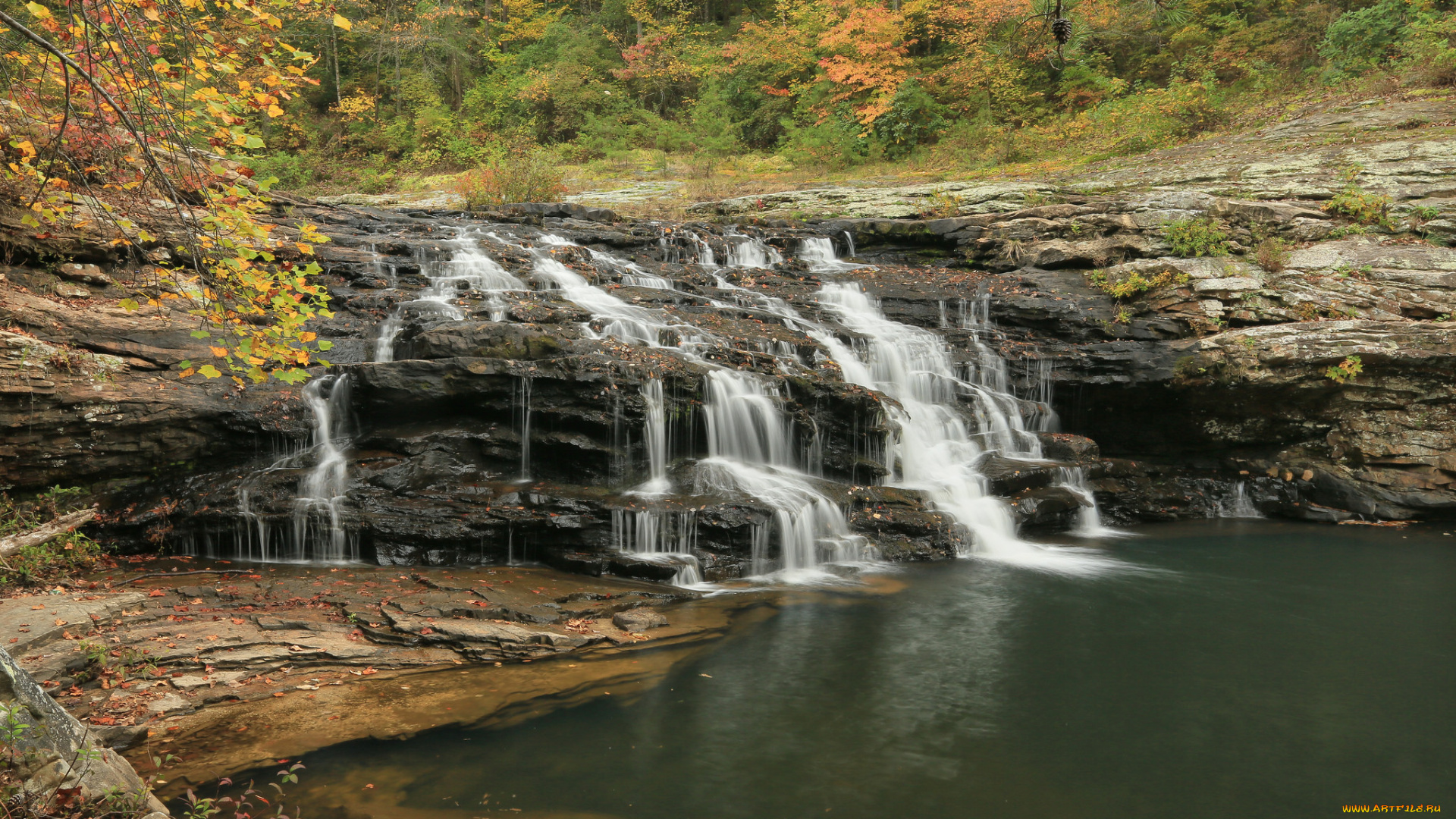 природа, водопады, лес, водопад, река