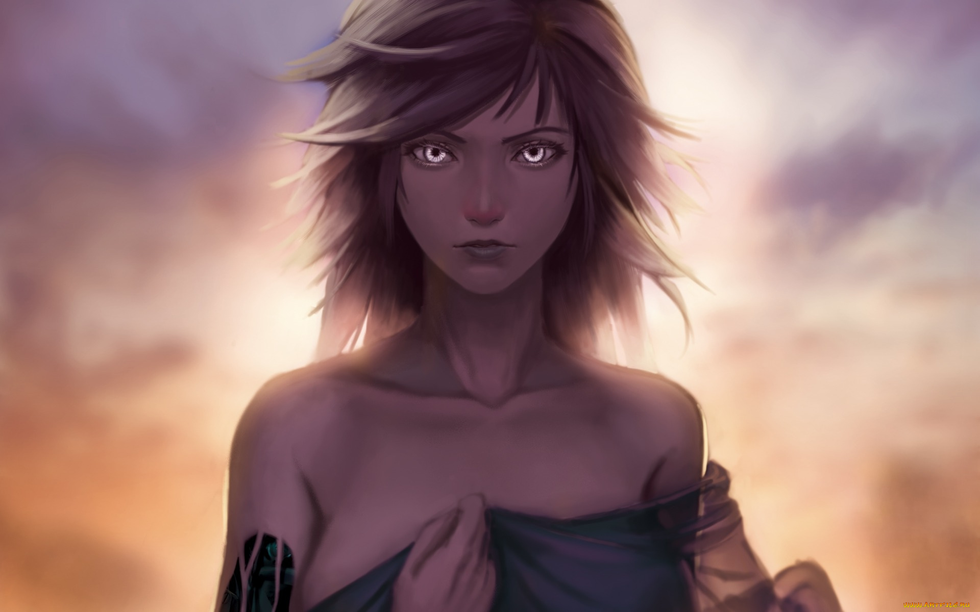 фэнтези, девушки, lepus, взгляд, art, девушка, жест, робот, ветер