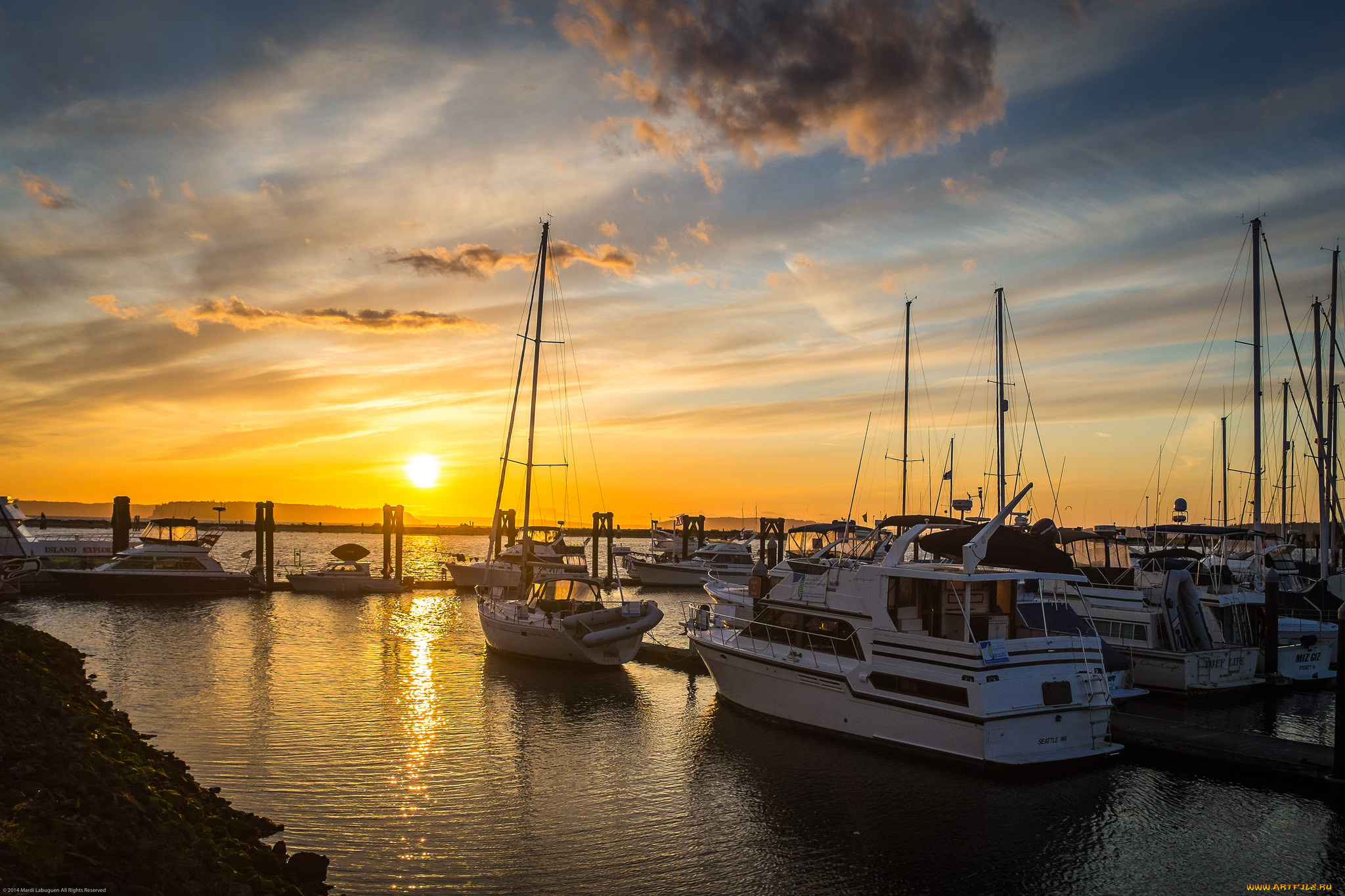 корабли, Яхты, причал, рассвет