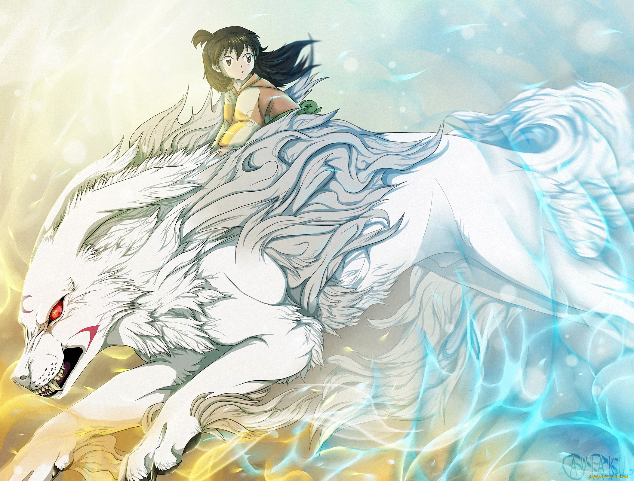 аниме, inuyasha, арт, инуяша, сешимару, рин, демон-пёс, девочка