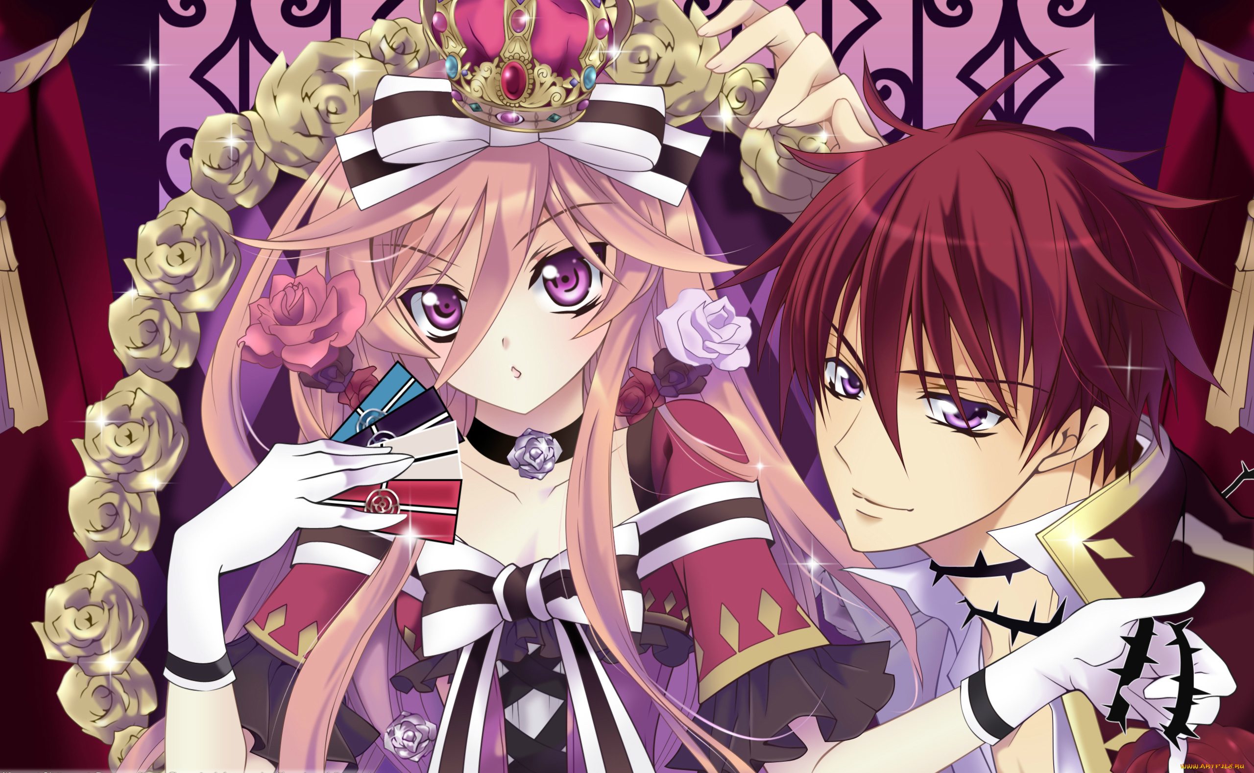 аниме, kiss, of, rose, princess, корона, двое, yakoh, hasuzaki, бант, шипы, розы, anise, yumamoto, kiss, of, rose, princess, aya, shouoto, art