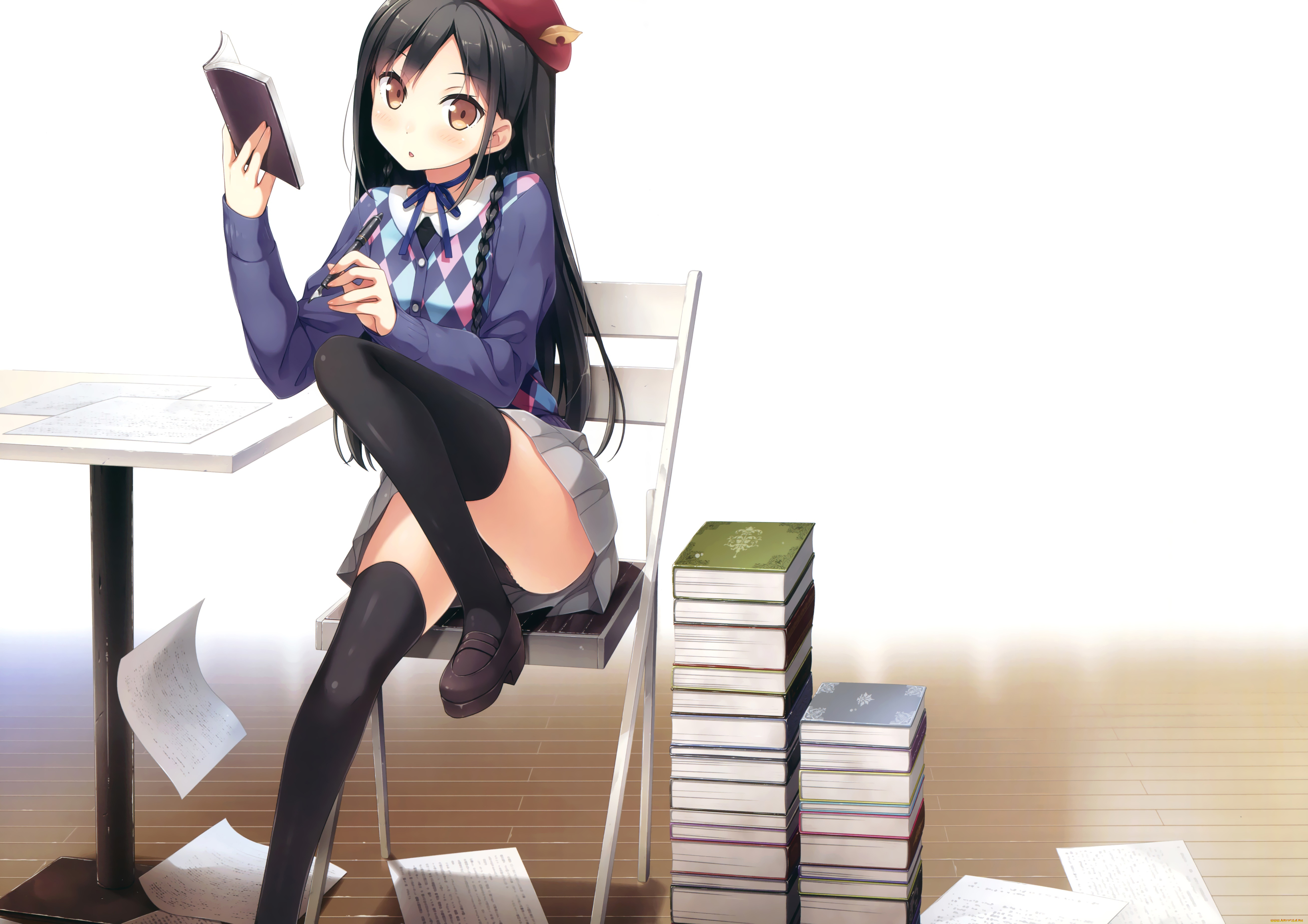 аниме, kantoku, , artbook, книга, фон, взгляд, девушка