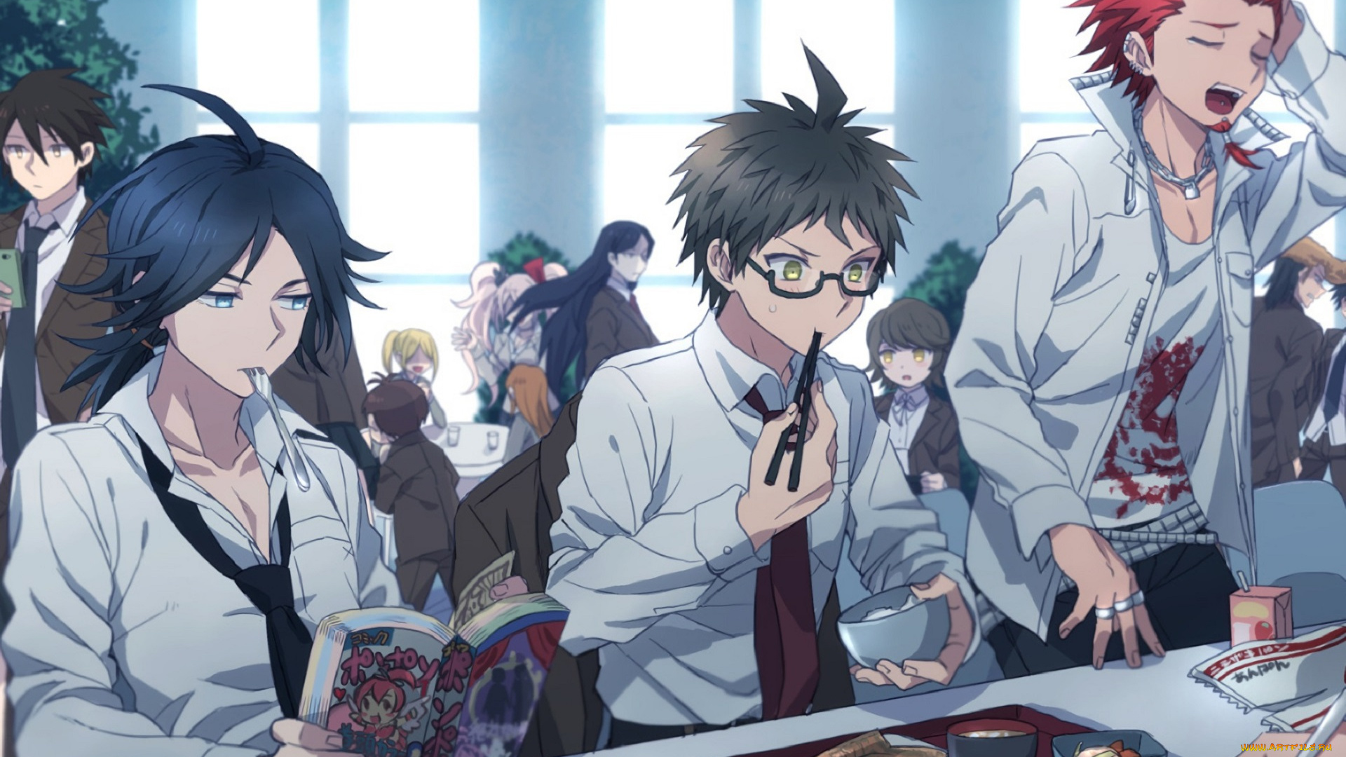 аниме, danganronpa, enoshima, junko, fujisaki, chihiro, hinata, hajime, kamishiro, yuuto, kuwata, reon, matsuda, yasuke, oowada, mondo