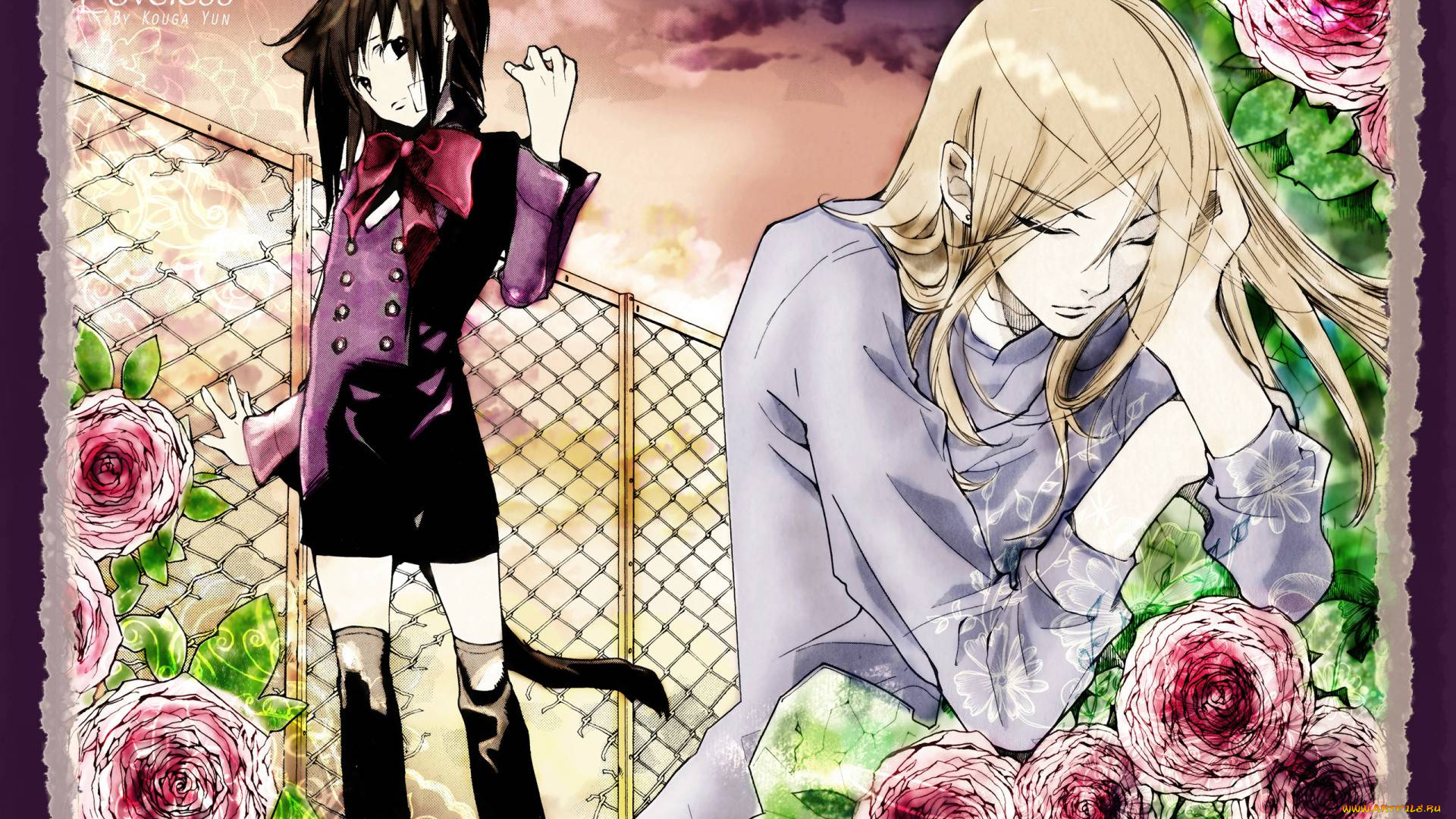 аниме, loveless, ограда, цветы, ритска, соби