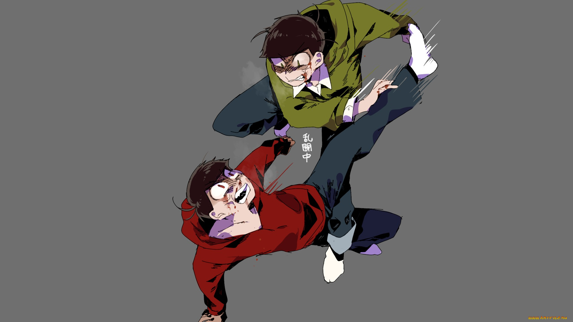 аниме, osomatsu-san, драка