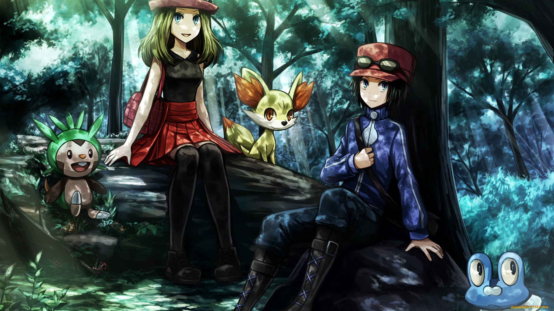 аниме, pokemon, девушка, взгляд, фон