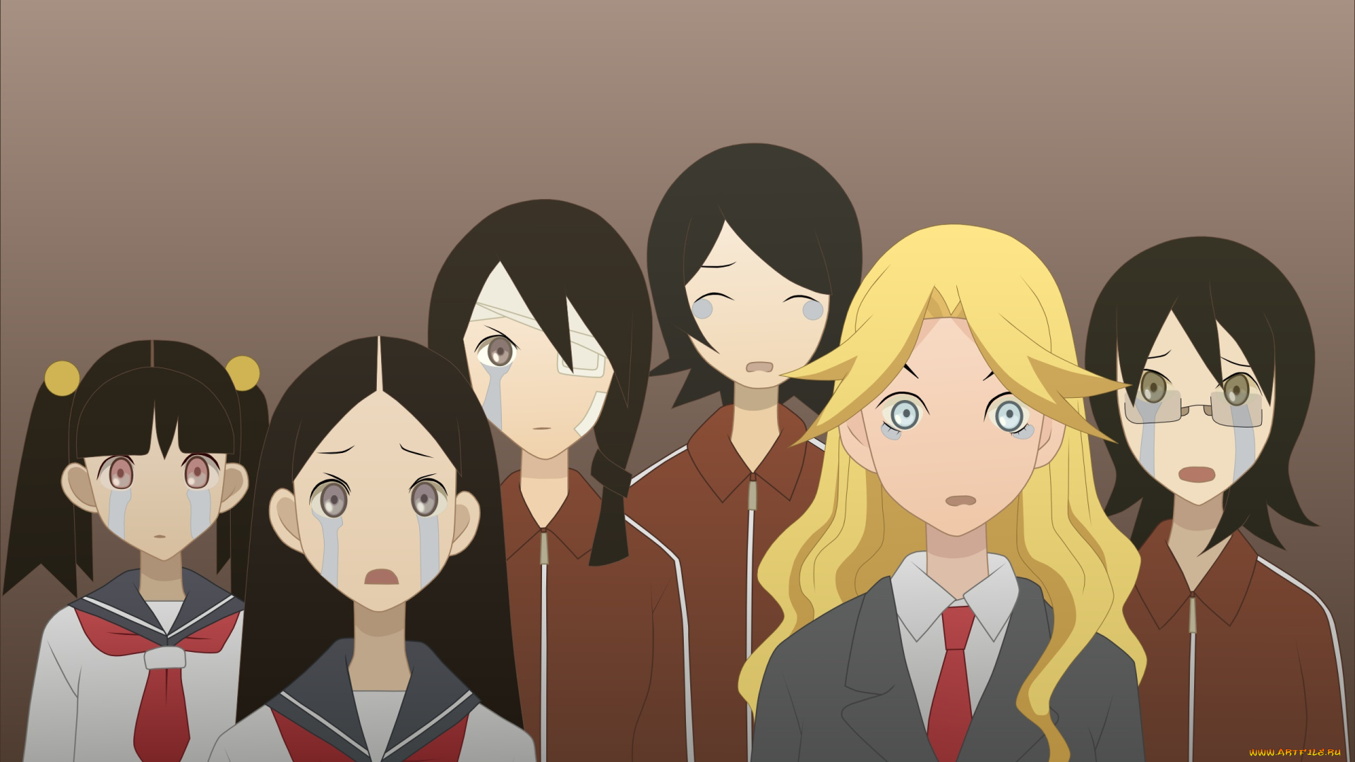 аниме, sayonara, zetsubo, sensei, фон, взгляд, девушки