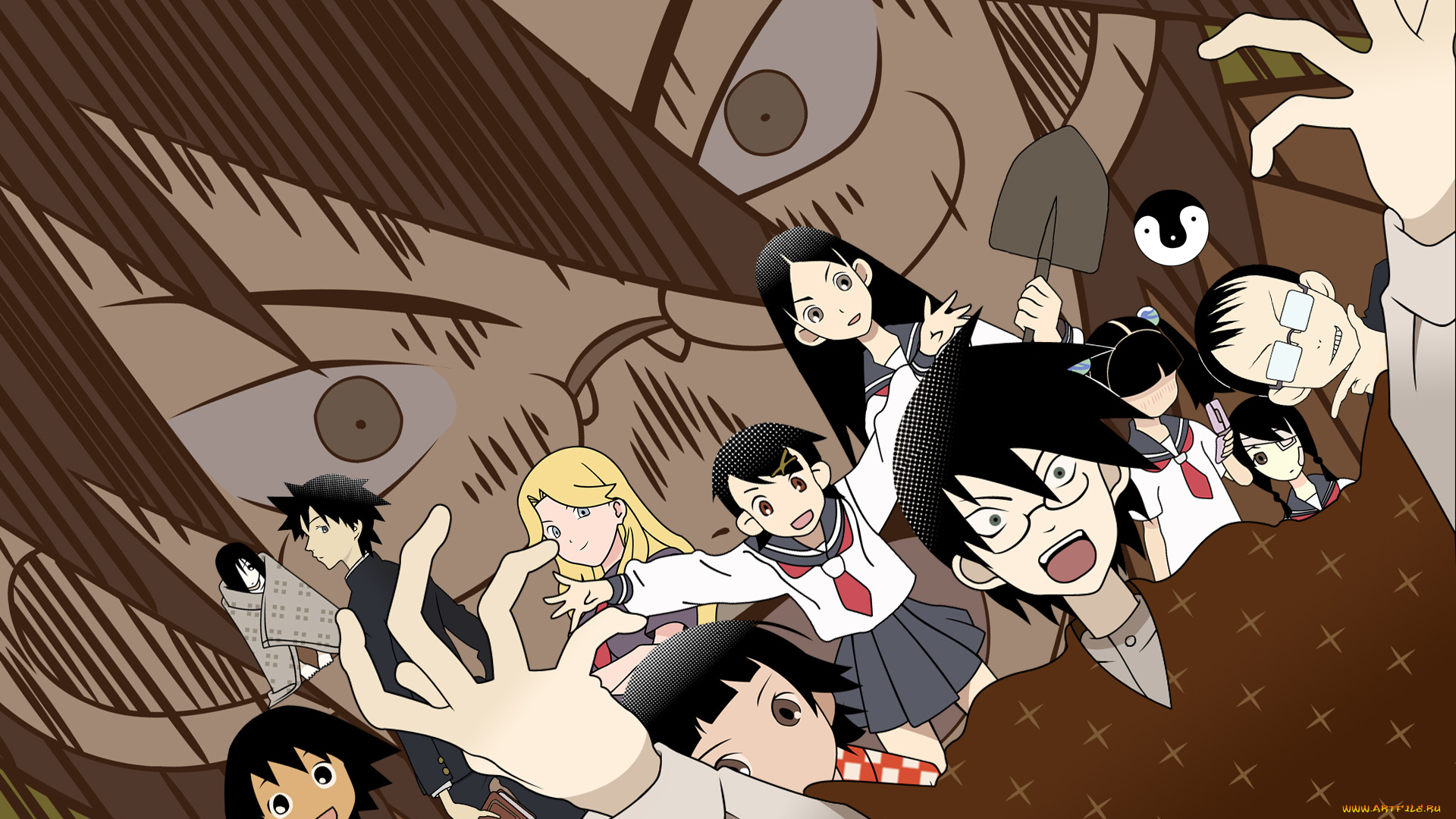 аниме, sayonara, zetsubo, sensei, фон, взгляд, девушки