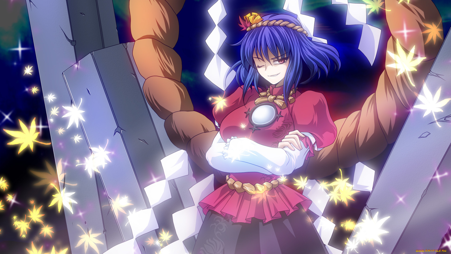 аниме, touhou, девушка, взгляд, фон