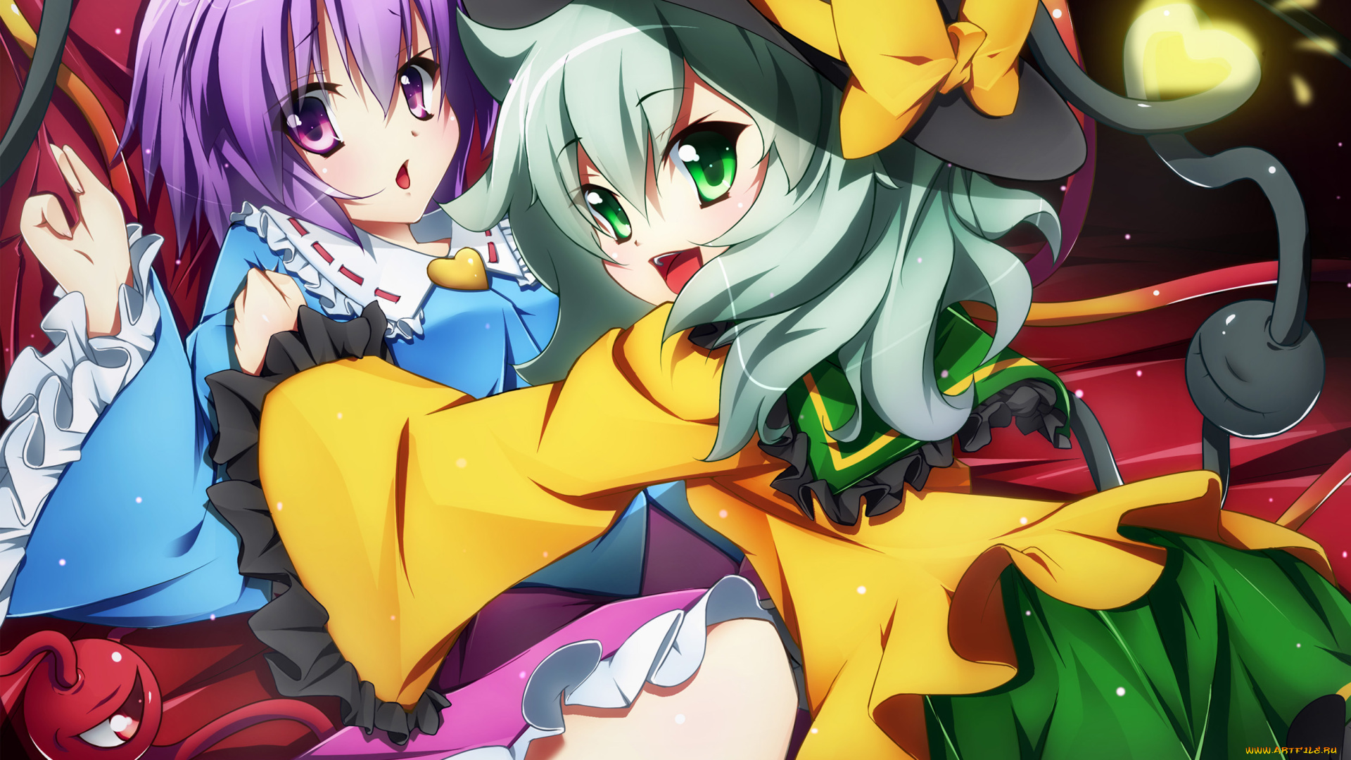 аниме, touhou, девушки, взгляд, фон