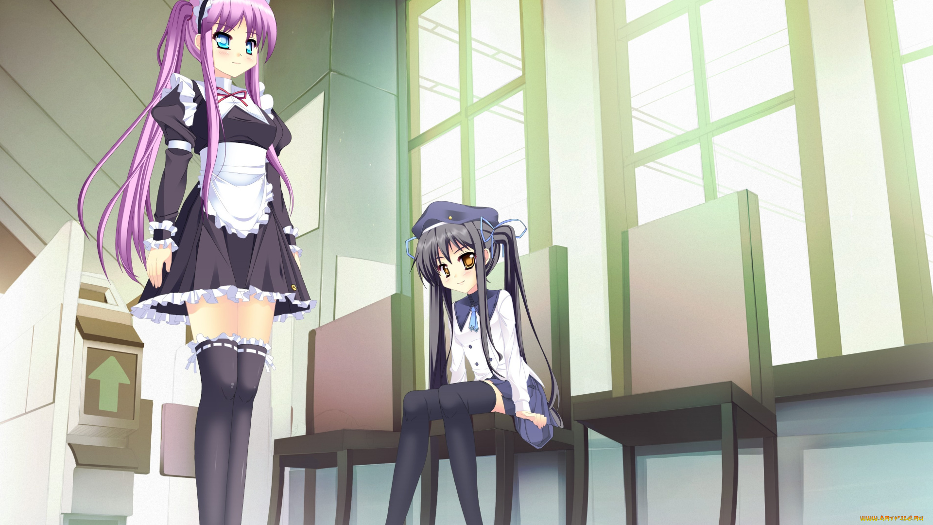 аниме, unknown, , другое, девушки, взгляд, фон