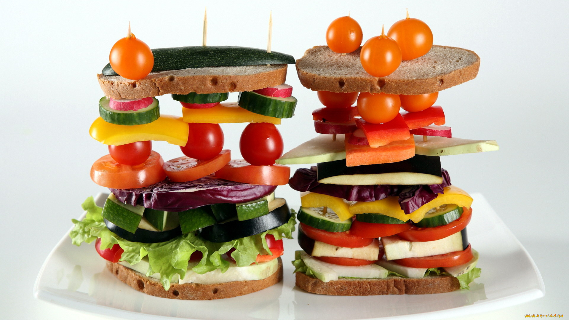 еда, бутерброды, , гамбургеры, , канапе, овощные, перец, баклажаны, кабачки, черри, помидоры