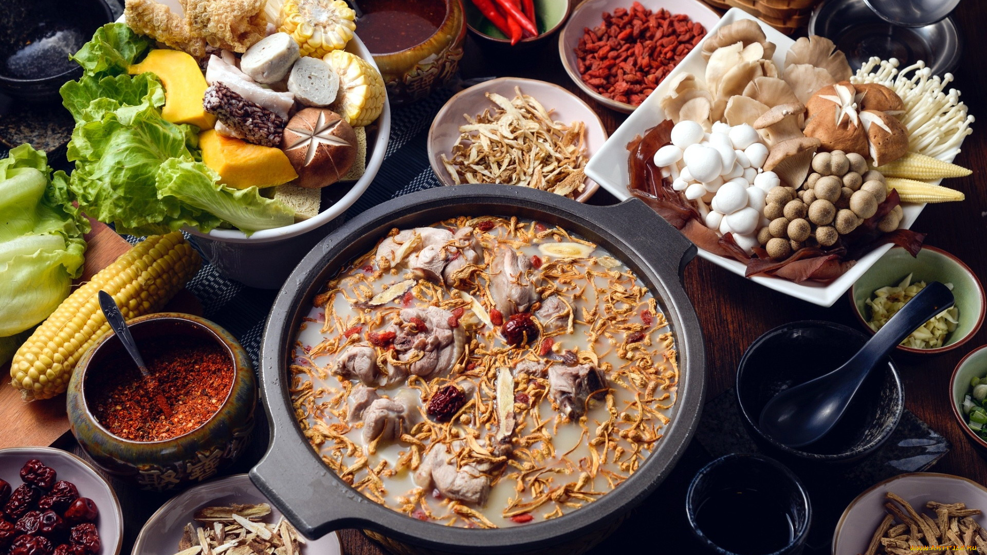 еда, разное, грибы, кухня, восточная, овощи