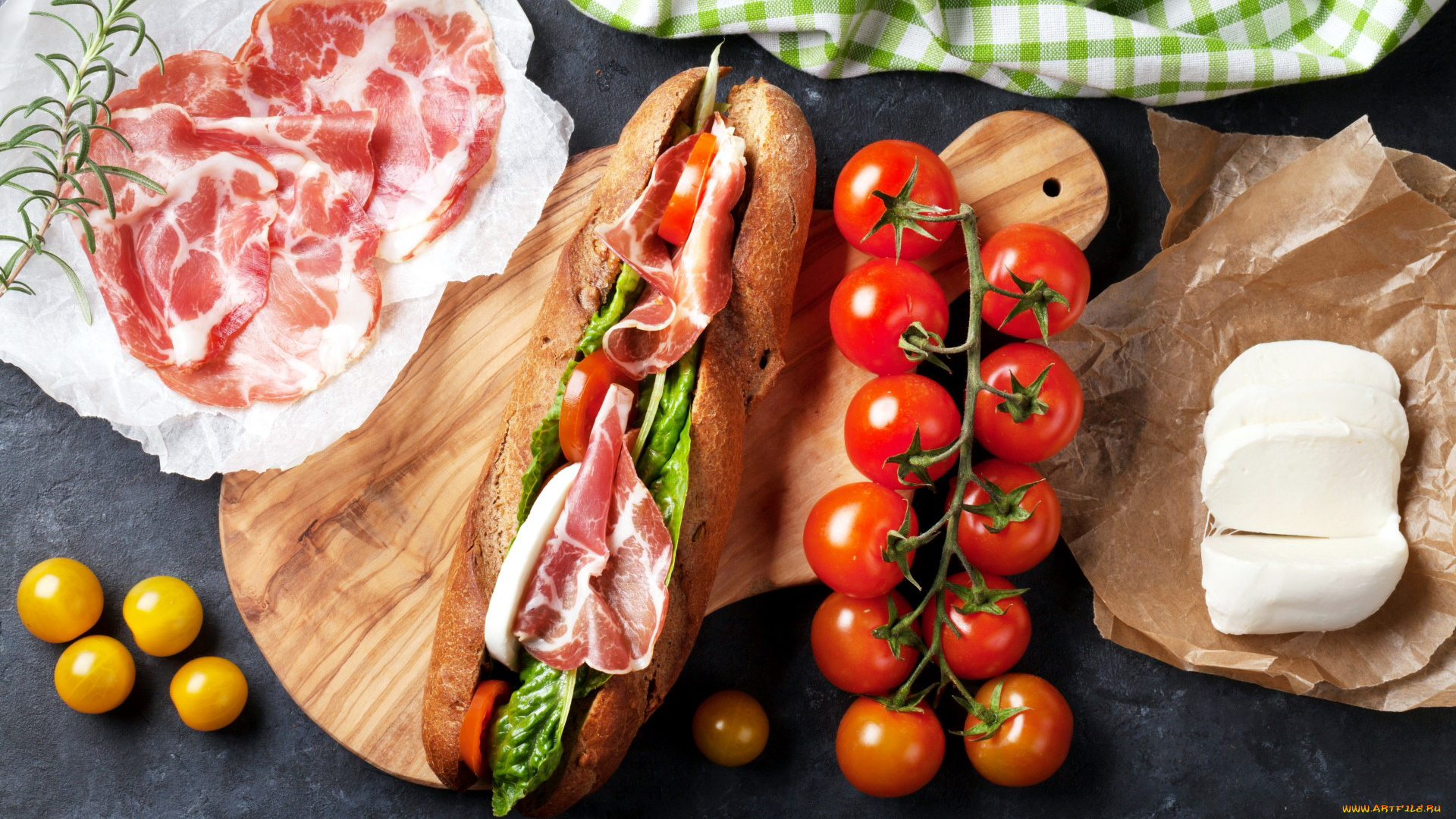 еда, разное, сыр, помидоры, бутерброд, ветчина