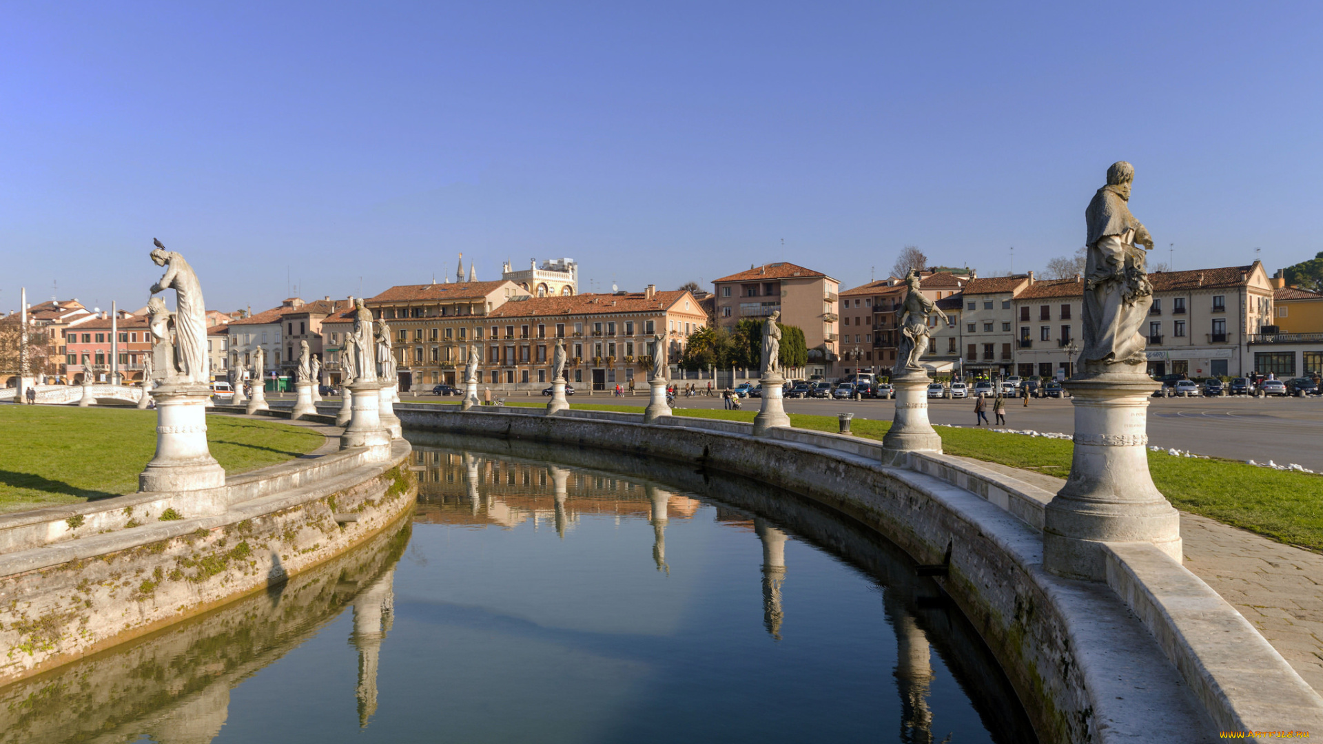 города, -, дворцы, , замки, , крепости, прато-делла-валле, падуя, канал, италия, мостик, площадь, скульптура