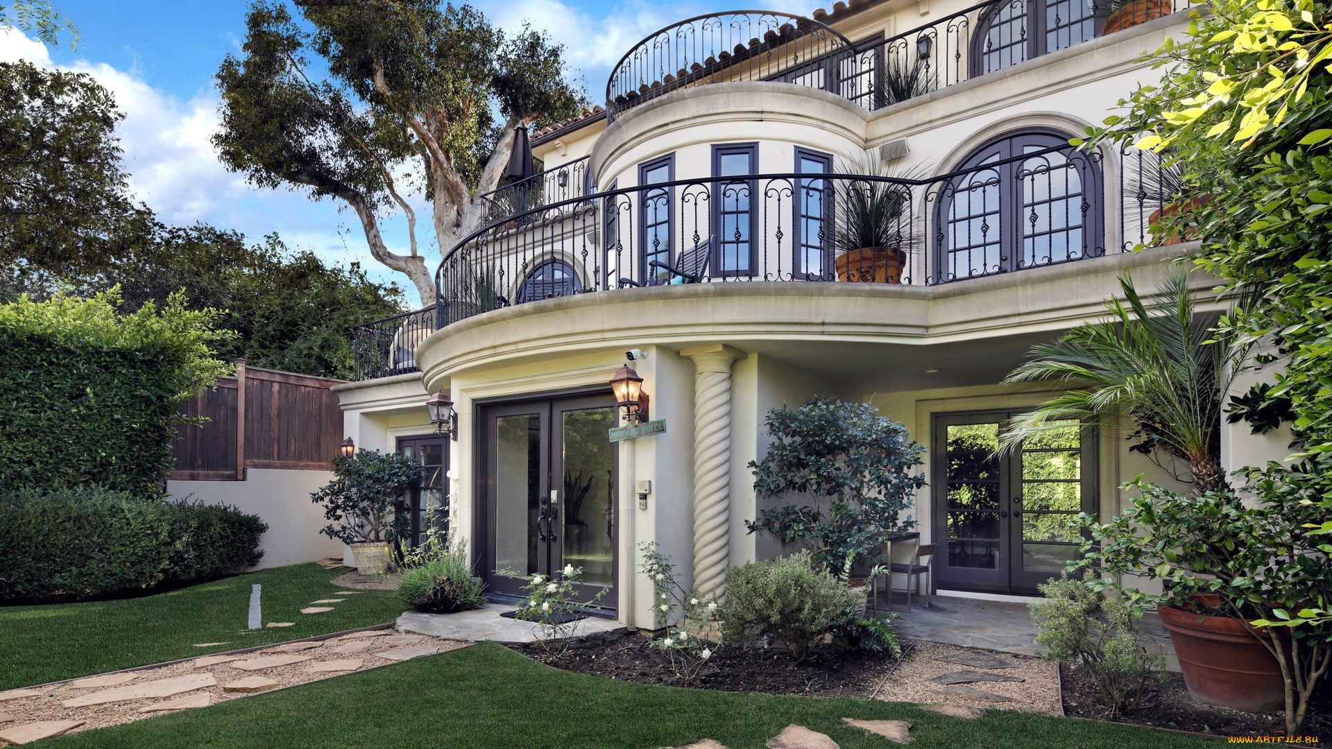 города, -, здания, , дома, терраса, балкон, деревья