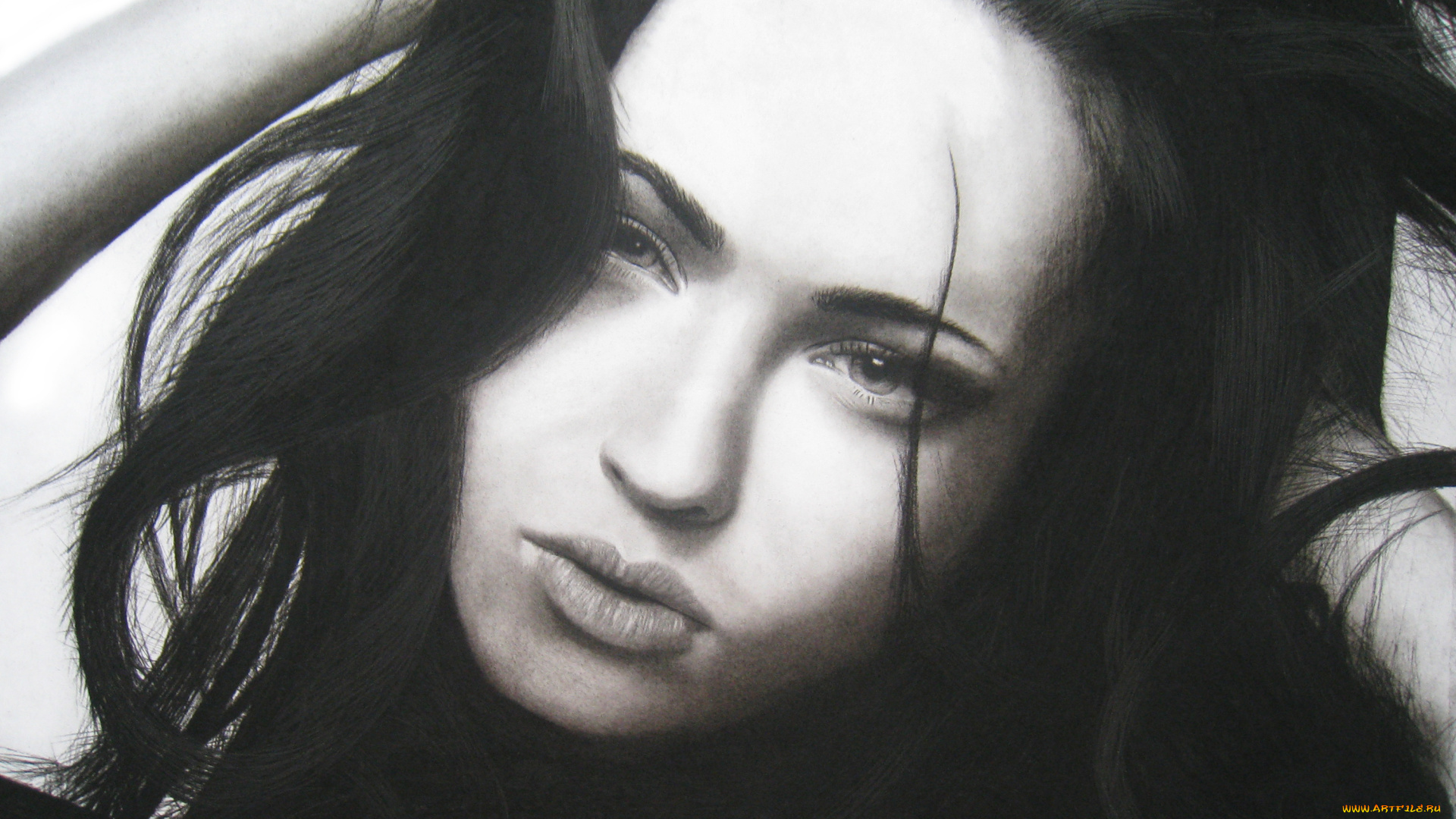 megan, fox, рисованное, люди, взгляд, фон, девушка, портрет