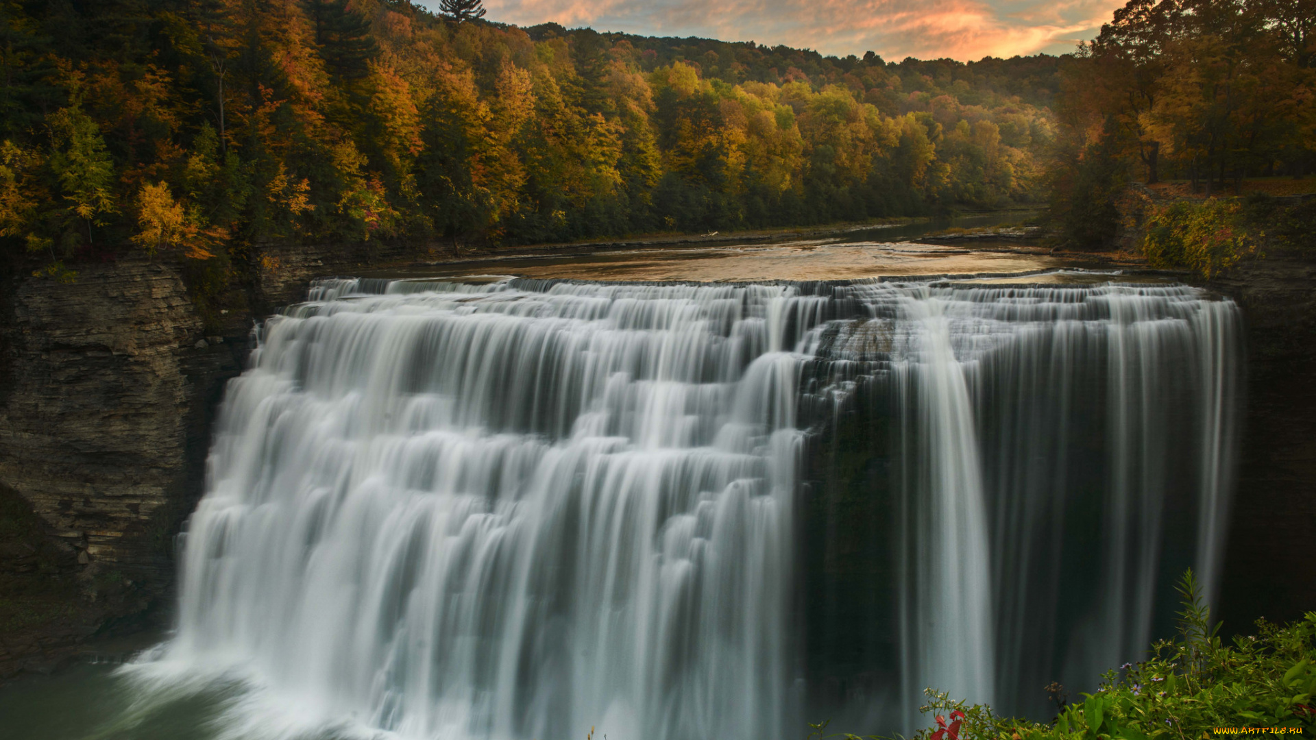 природа, водопады, лес, река