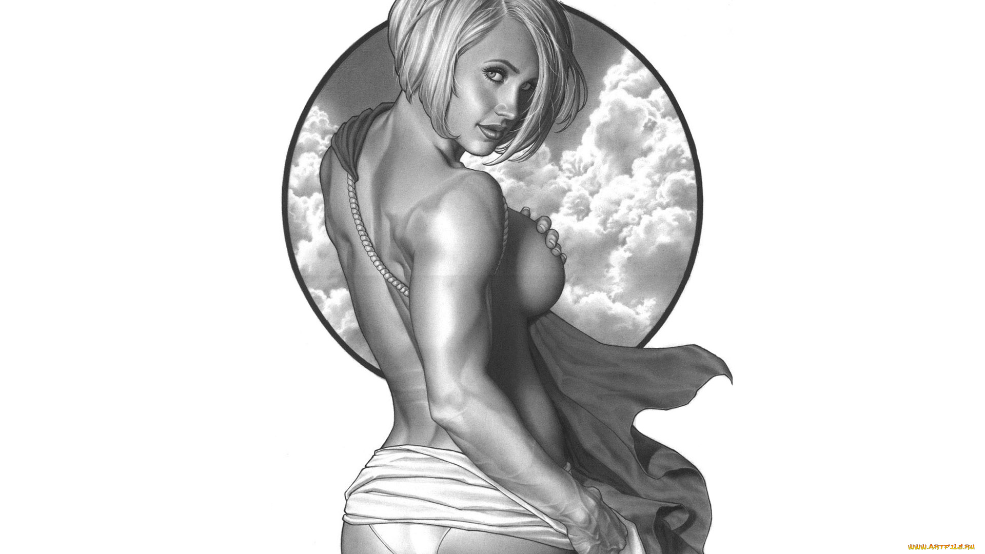 рисованное, люди, небо, взгляд, фон, девушка