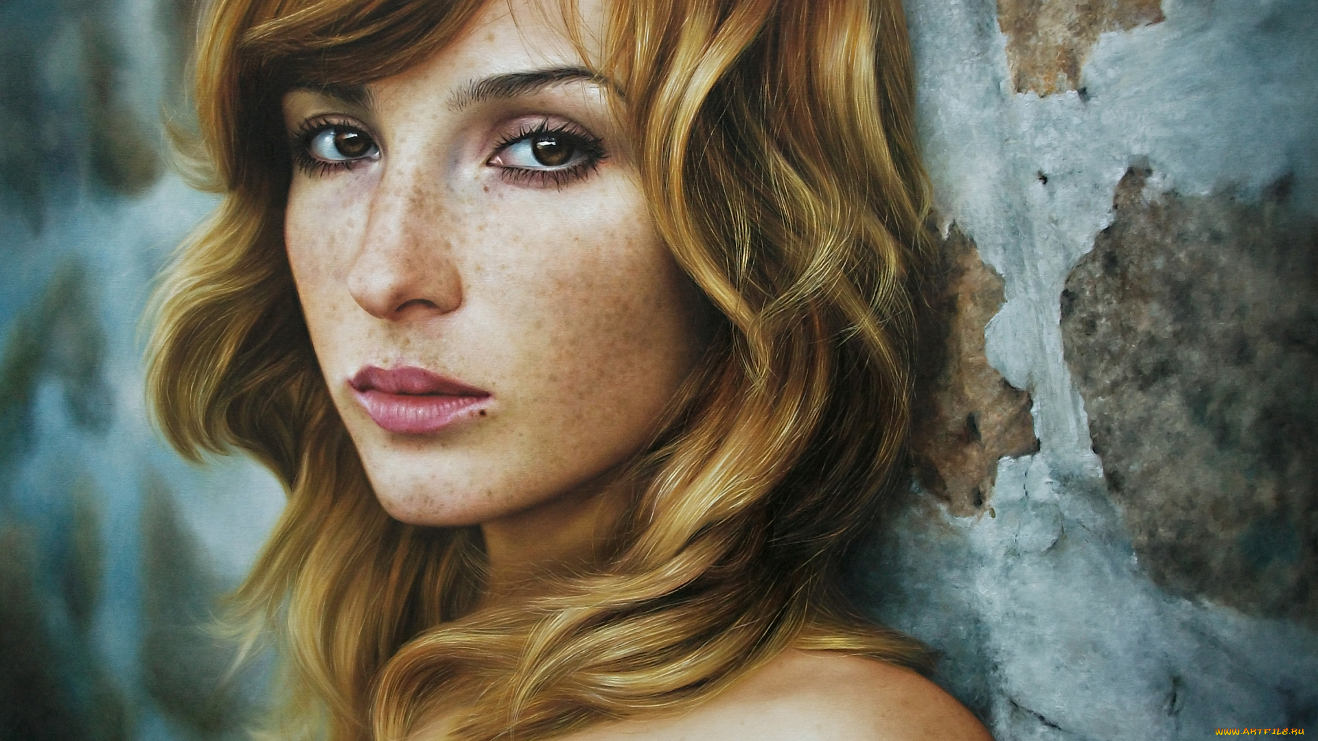 рисованное, люди, взгляд, фон, девушка