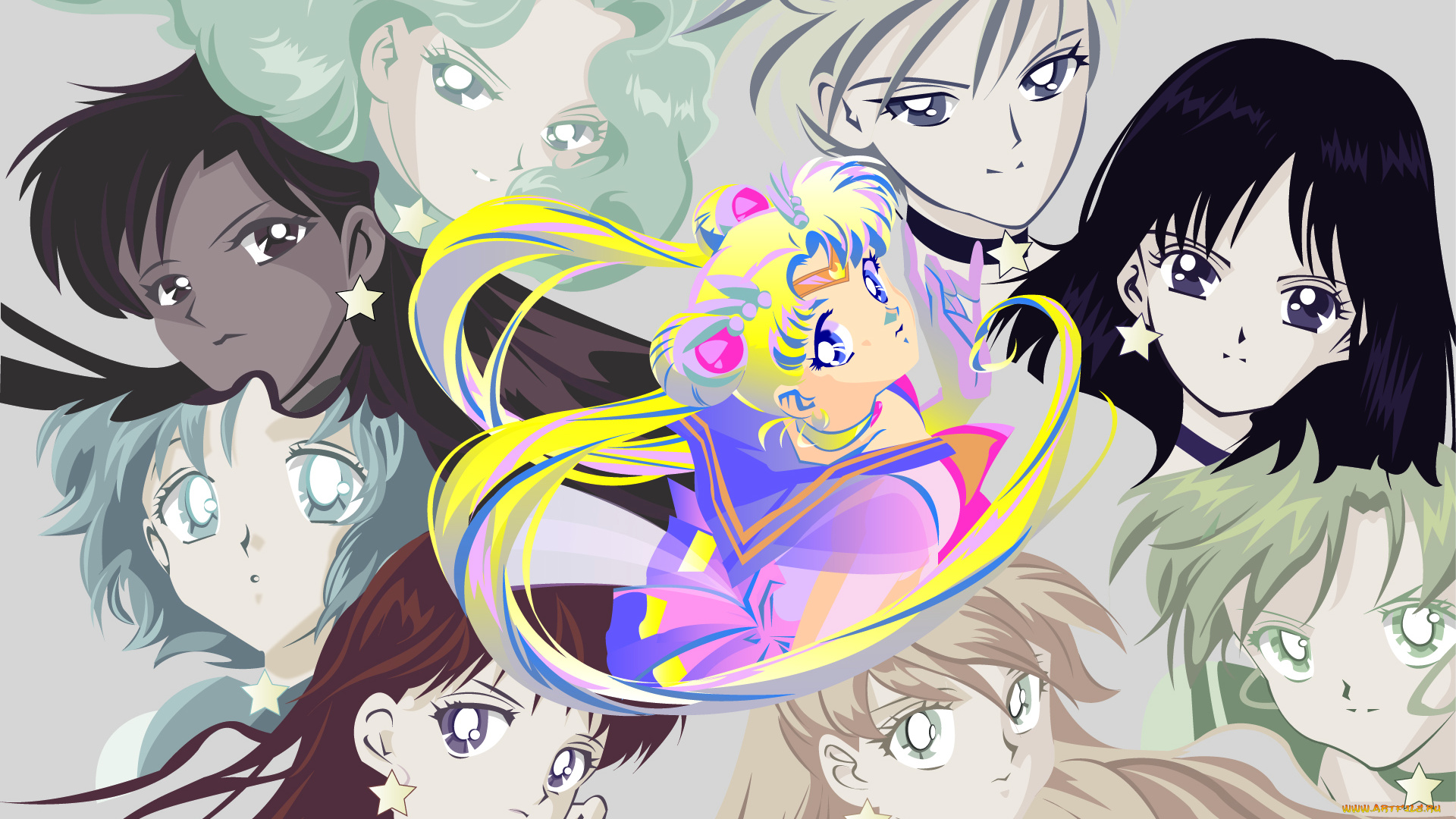 sailor, moon, аниме, взгляд, фон, девушки