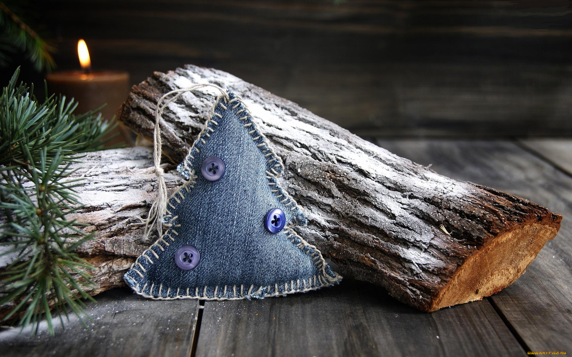 праздничные, фигурки, поделка, пуговицы, игрушка, ёлка, бревна, свеча