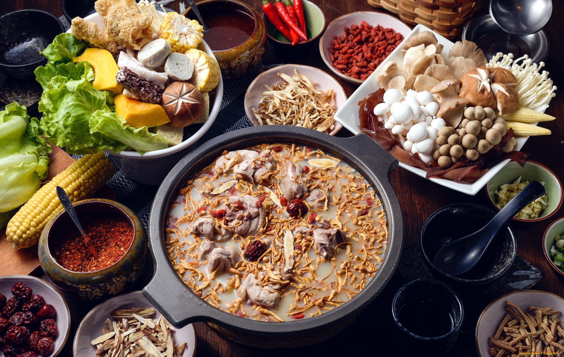 еда, разное, грибы, кухня, восточная, овощи