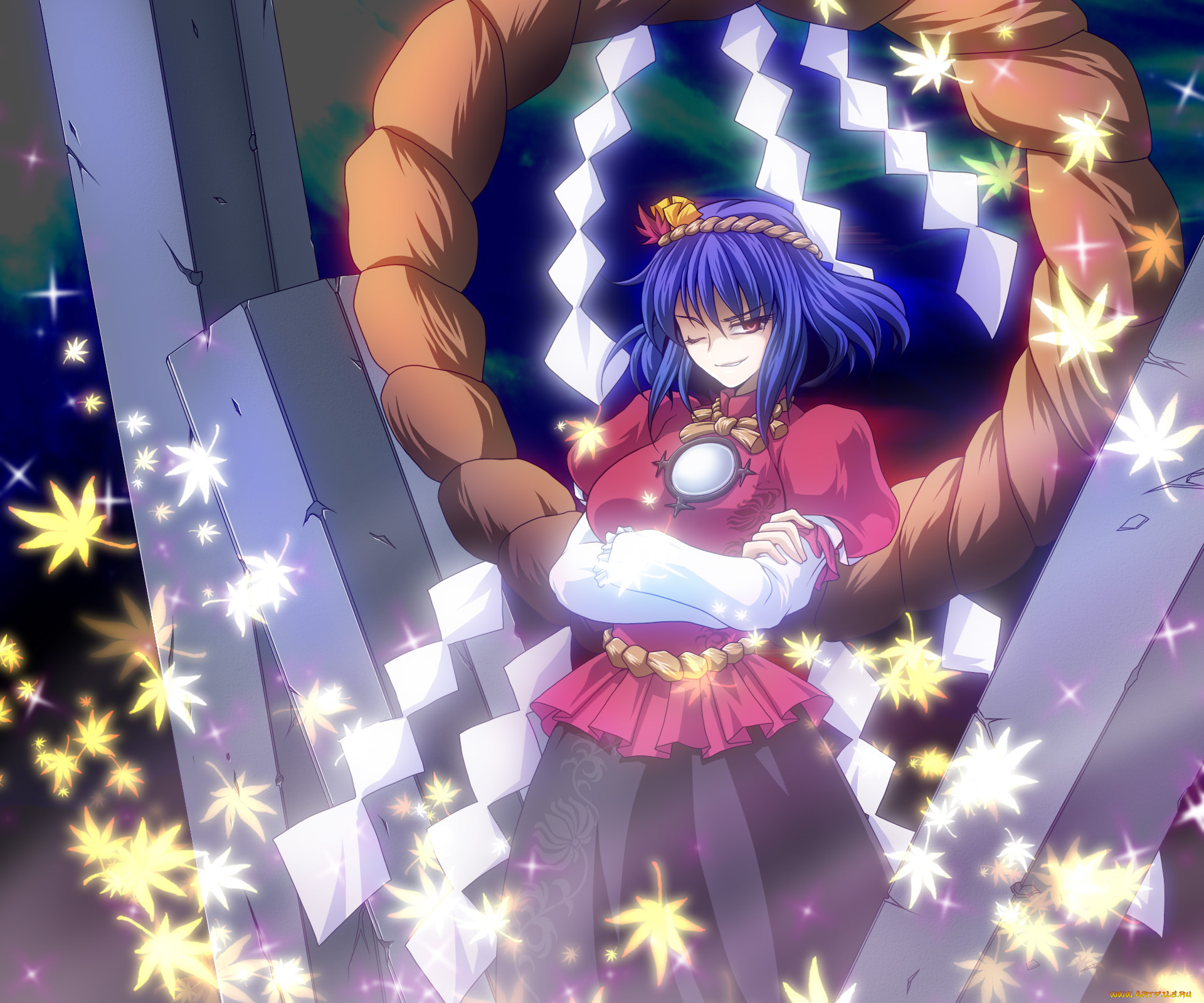 аниме, touhou, девушка, взгляд, фон