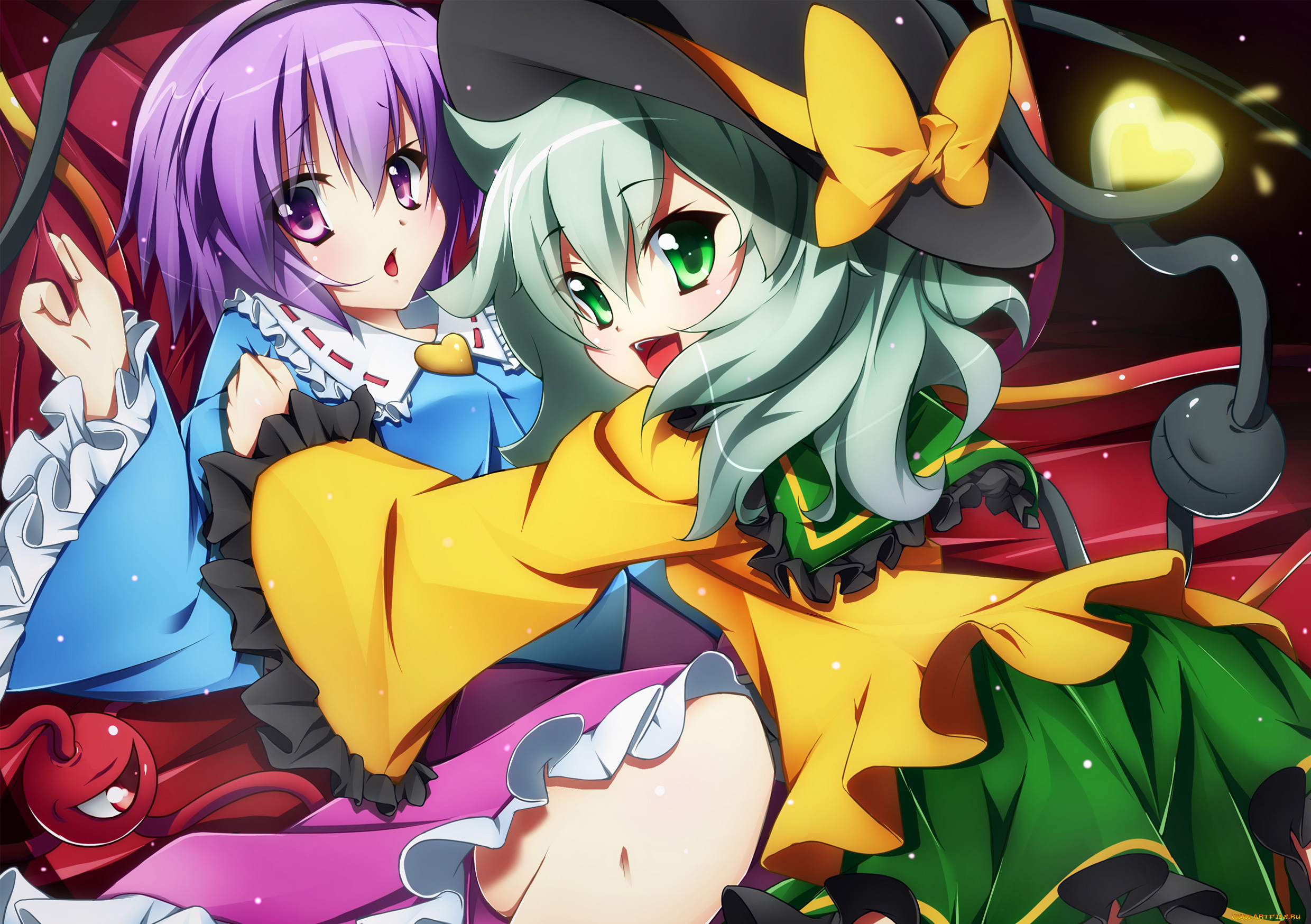 аниме, touhou, девушки, взгляд, фон