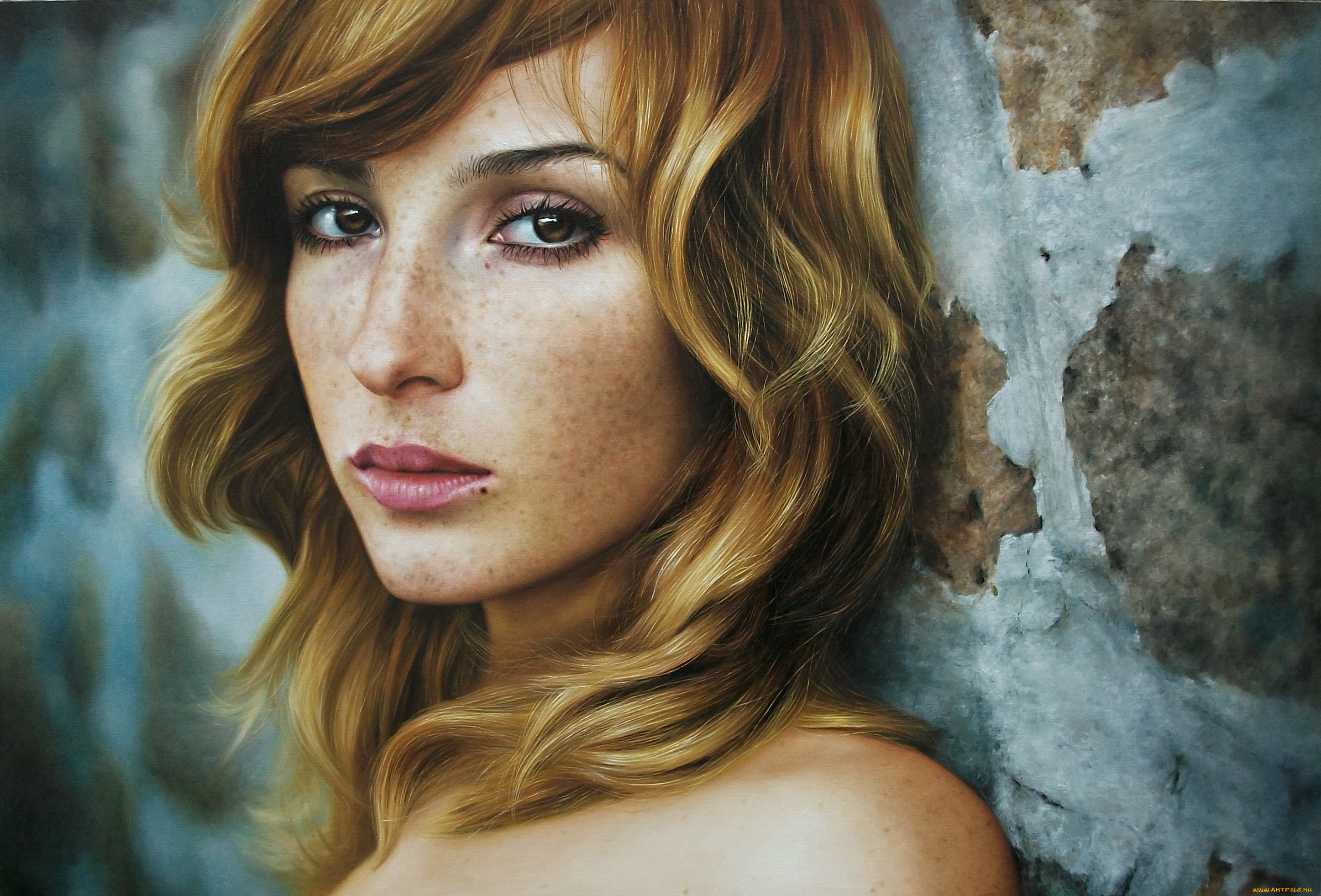 рисованное, люди, взгляд, фон, девушка