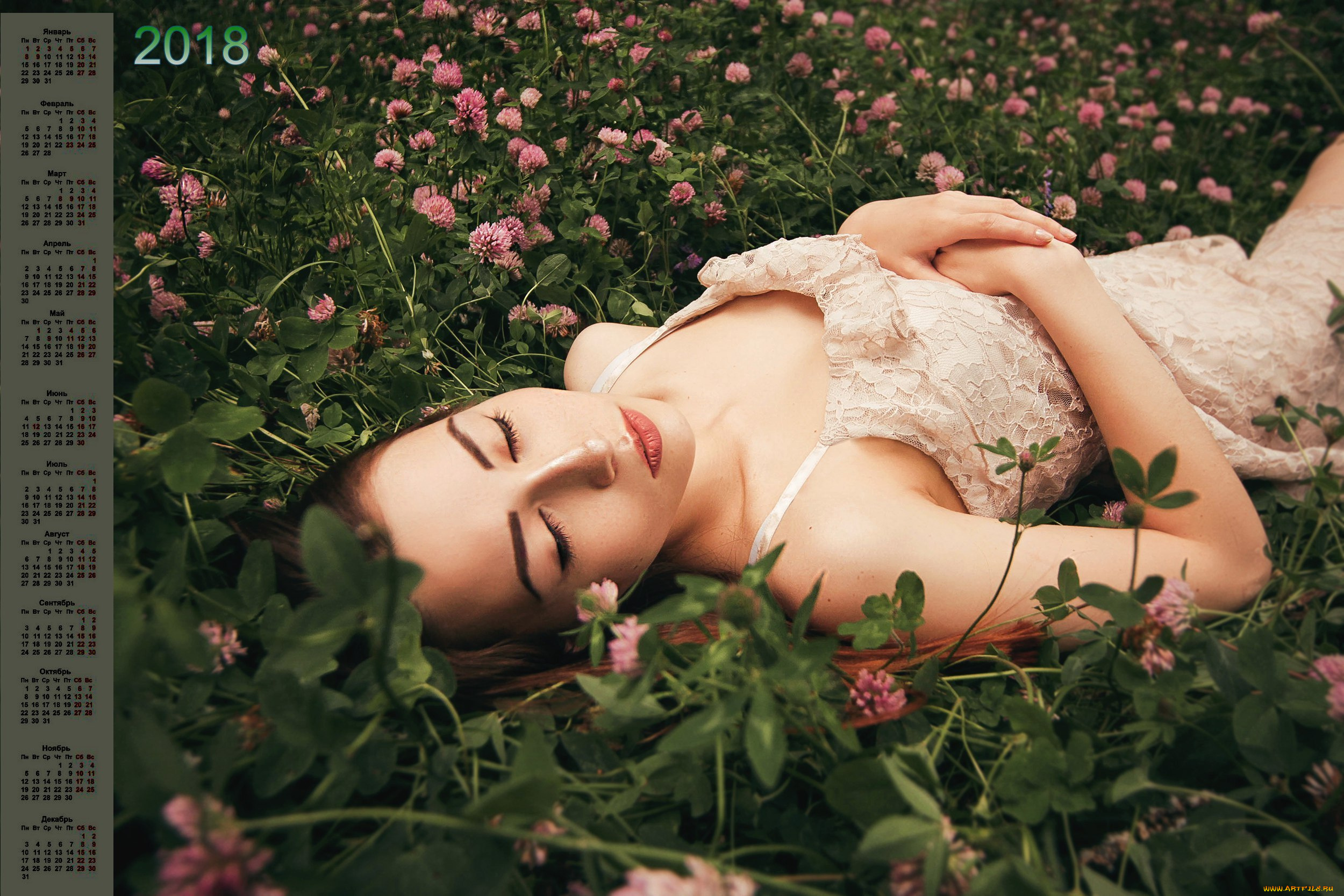 календари, девушки, 2018, цветы