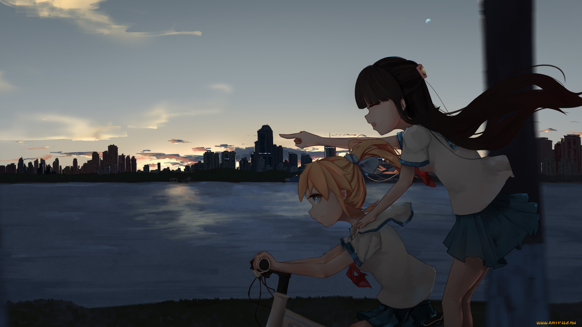 аниме, город, , улицы, , интерьер, , здания, девочки