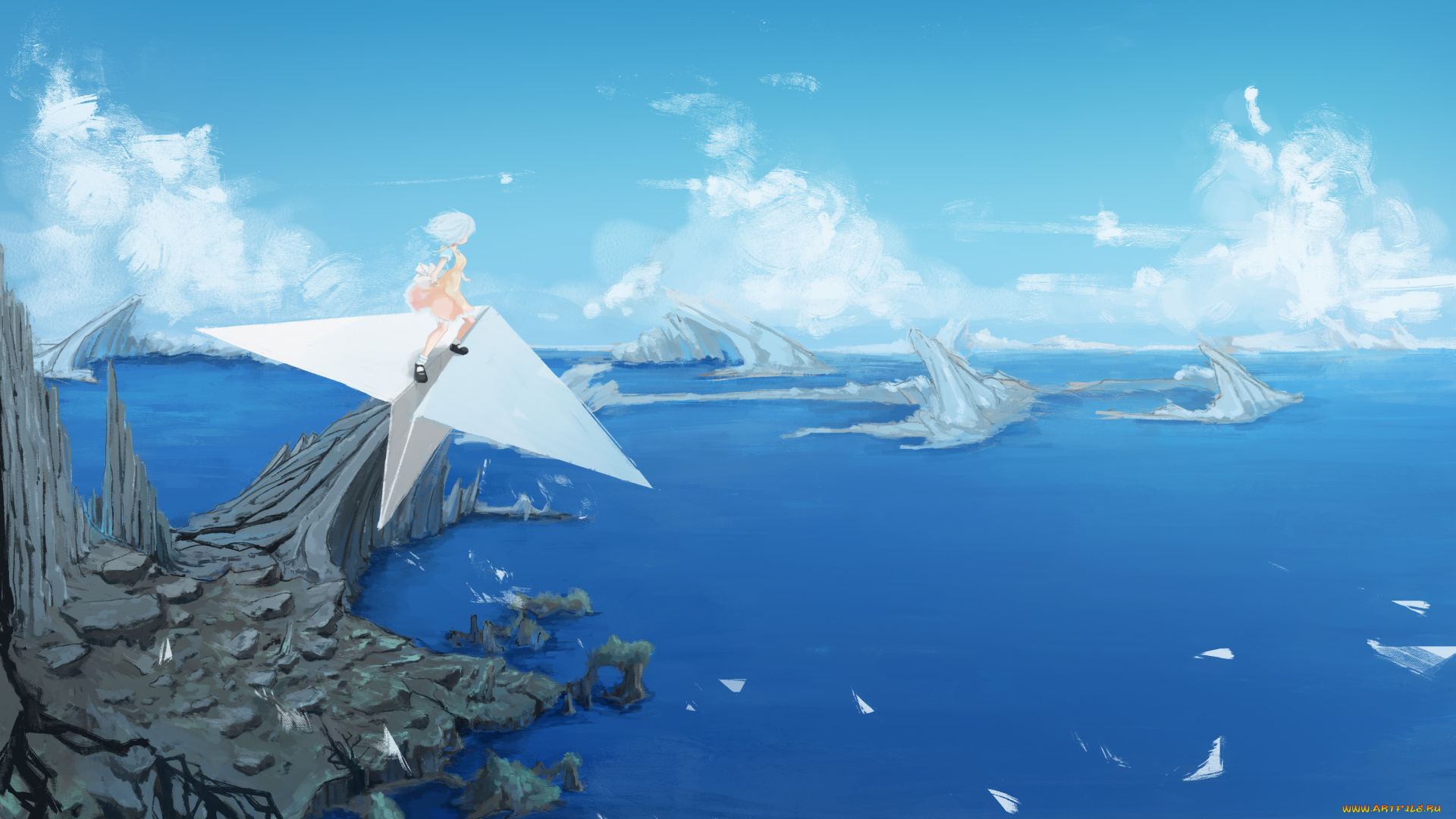 аниме, пейзажи, , природа, девочка, небо