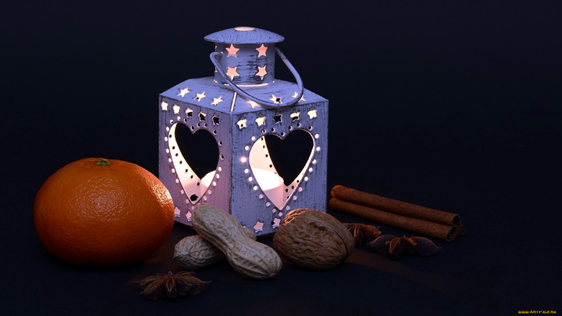 еда, разное, корица, анис, орехи, фонарь