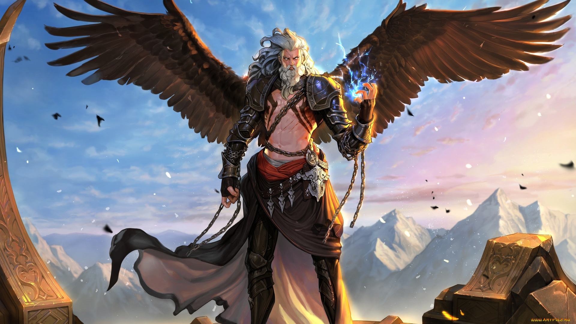 фэнтези, ангелы, daejun, park, gae, go, zeus, крылья, арт, воин, пленник, цепи, fantasy