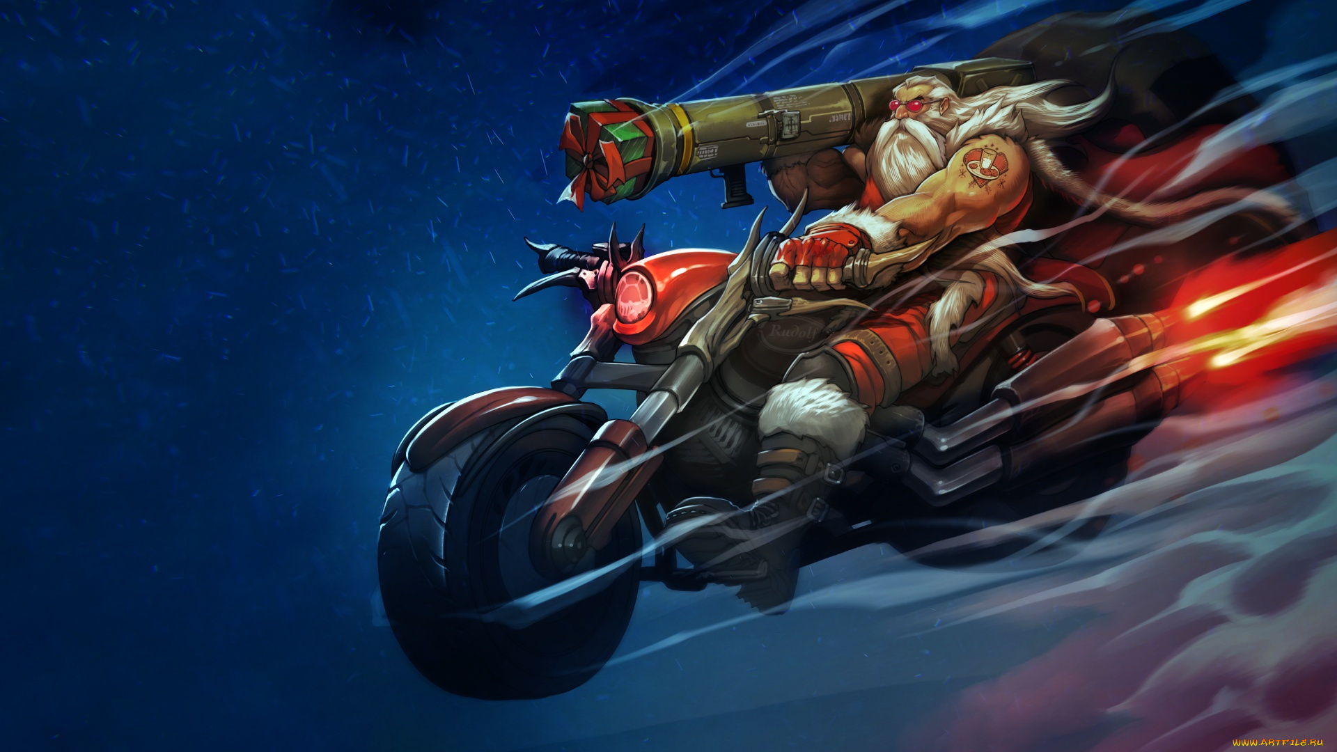 праздничные, дед, мороз, , санта, клаус, санта-клаус, клаус, illustration, santa, claus, digital, art, дед, character, дедушка, christmas, арт, санта, праздник, борода, новый, год, фон, мотоцикл, байк, рождество, снег, рисунок, зима