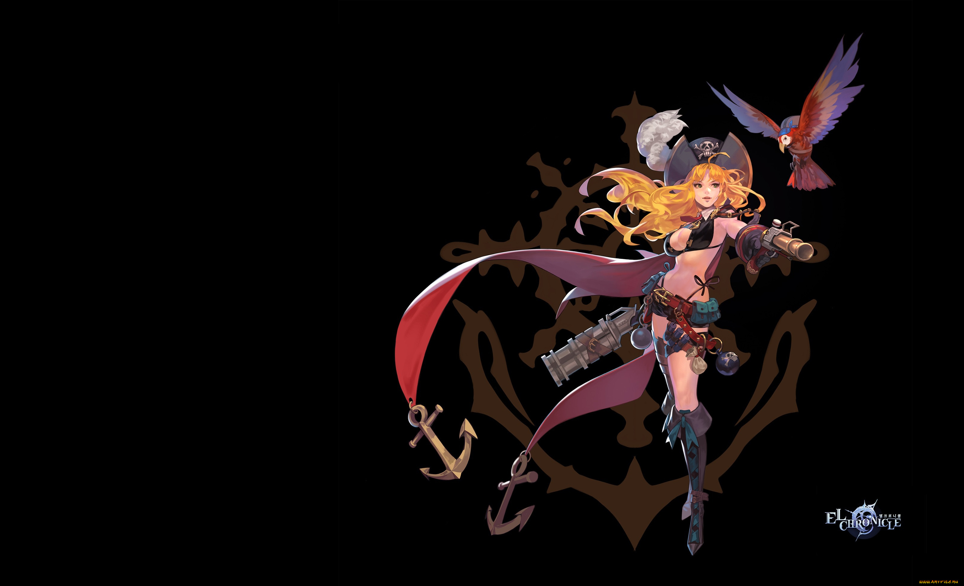 фэнтези, девушки, пиратка, арт, попугай, letta