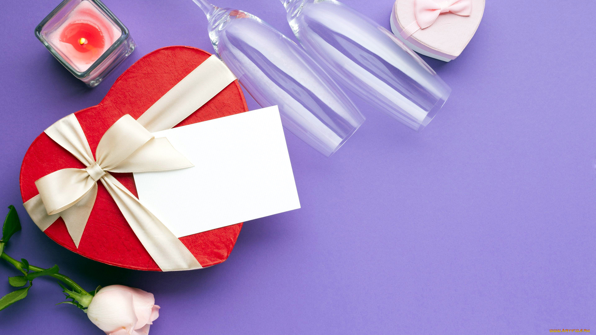 праздничные, день, святого, валентина, , сердечки, , любовь, бокалы, свеча, роза, сердце, коробка, бант