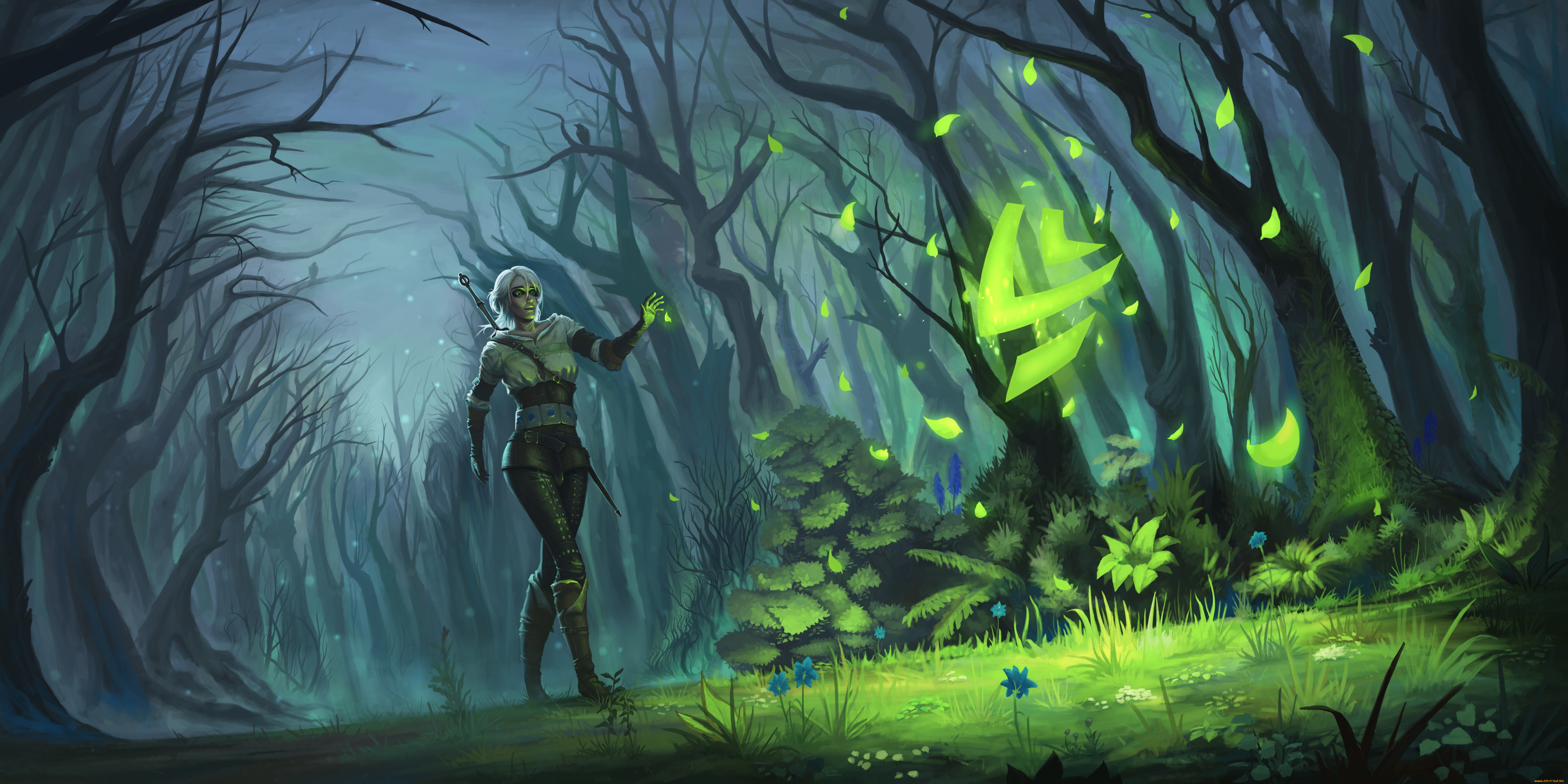 видео, игры, the, witcher, 3, , wild, hunt, магия, девушка, фон, взгляд