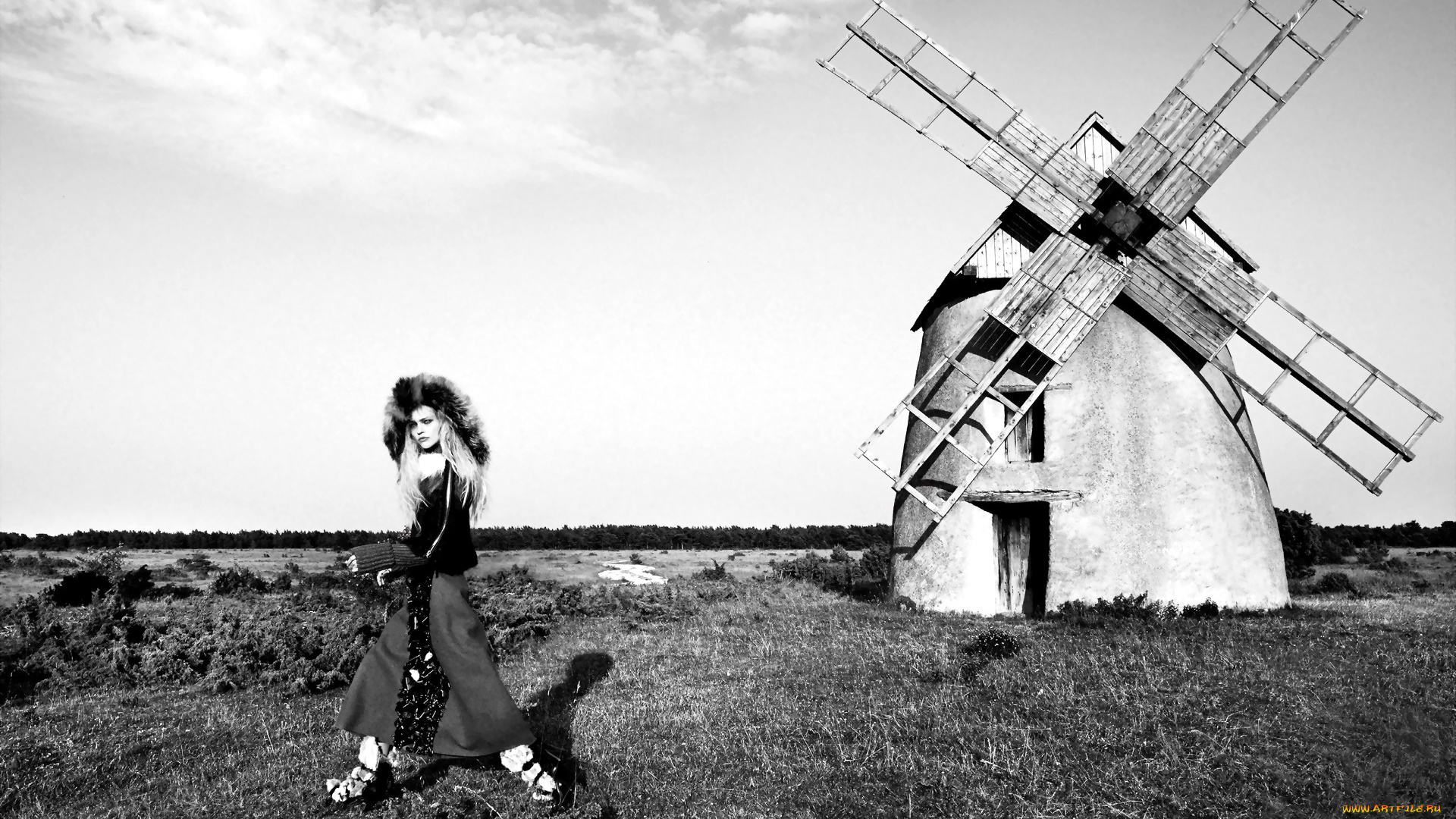 девушки, саша, пивоварова, черно-белая, модель, шапка, юбка, мельница