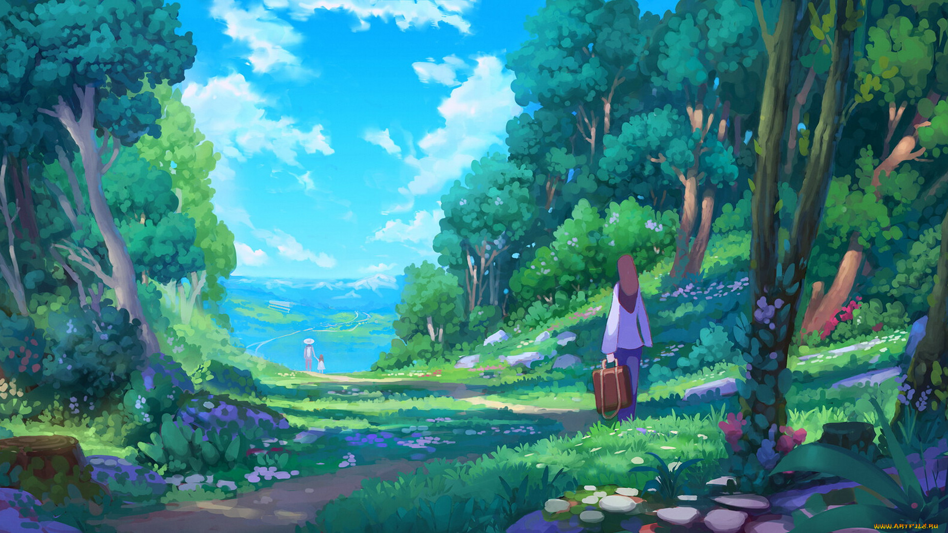 рисованное, денис, истомин, лес, тропа, люди