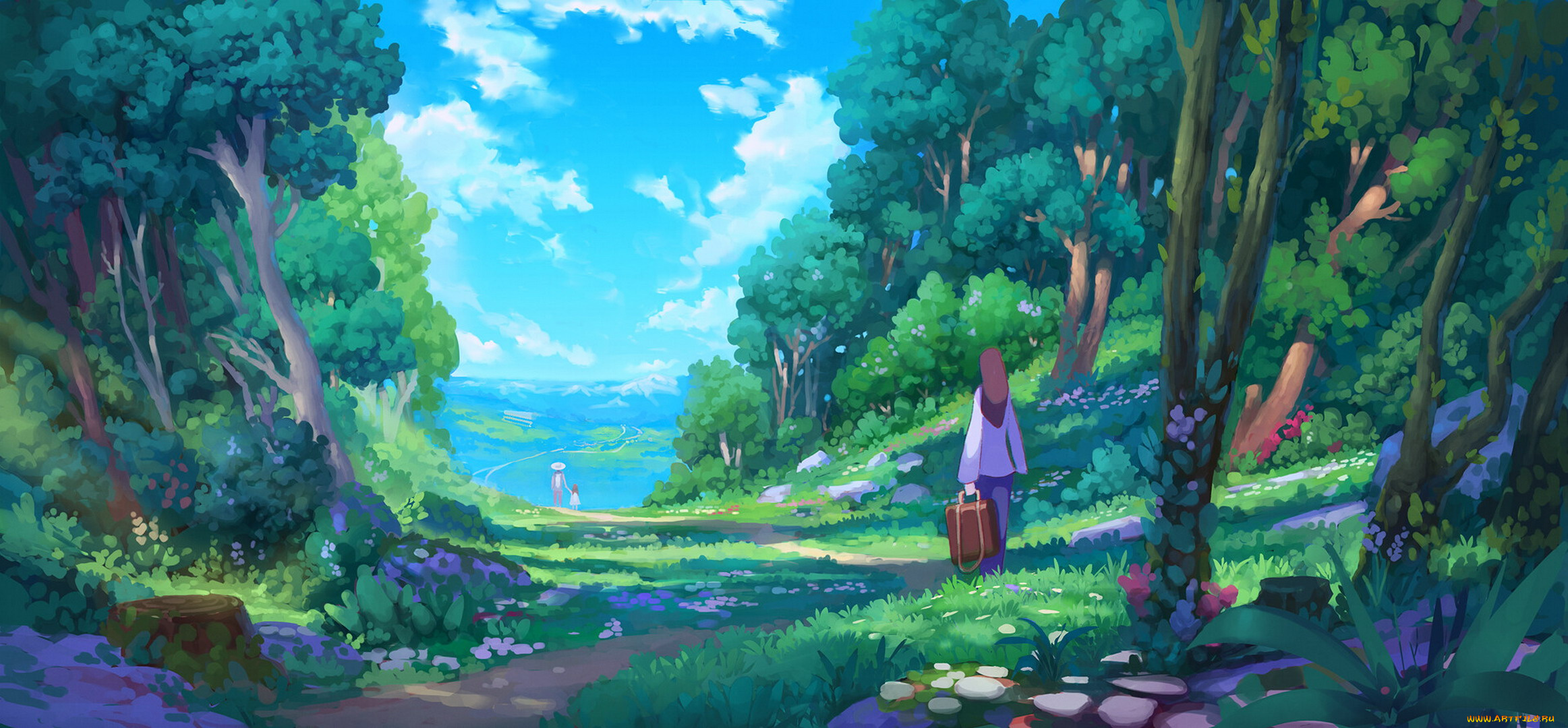 рисованное, денис, истомин, лес, тропа, люди