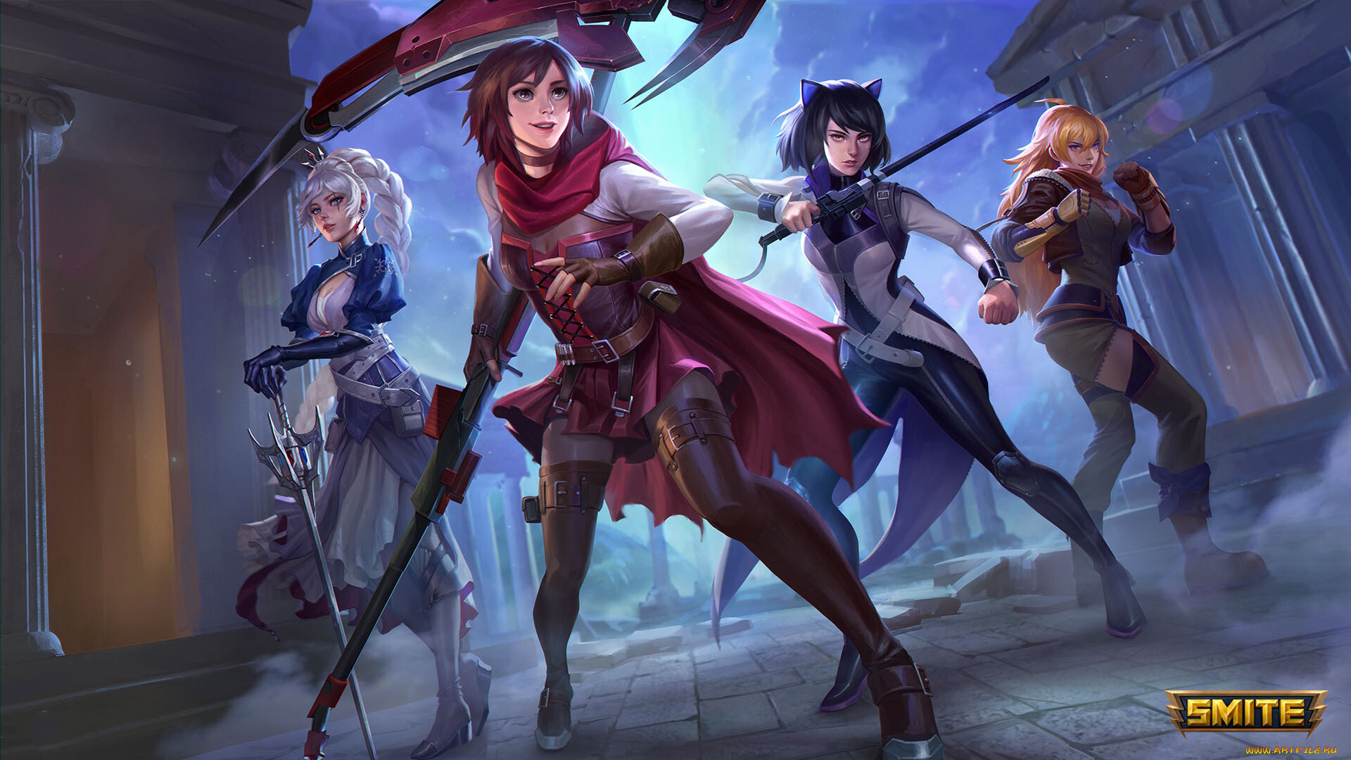 видео, игры, smite, девушки, фон, взгляд, униформа, оружие