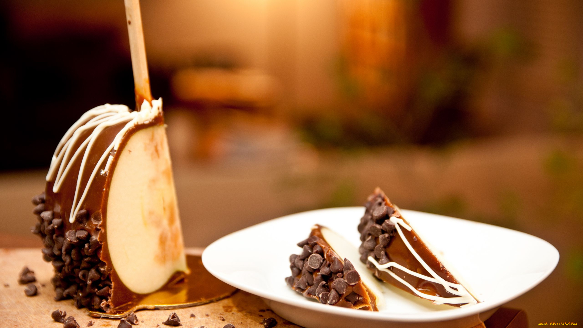 еда, яблоки, карамельное, яблоко, шоколад, десерт