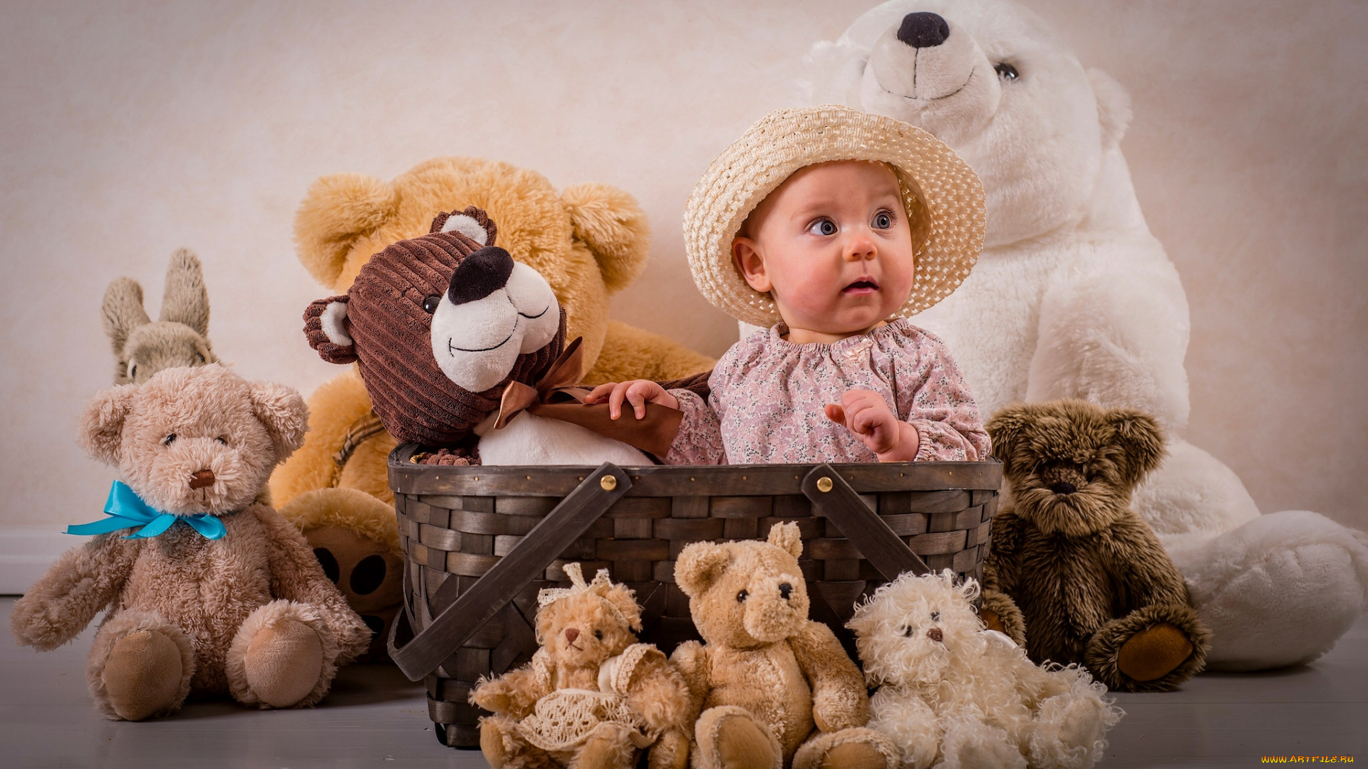 разное, дети, ребенок, шляпа, корзина, игрушки