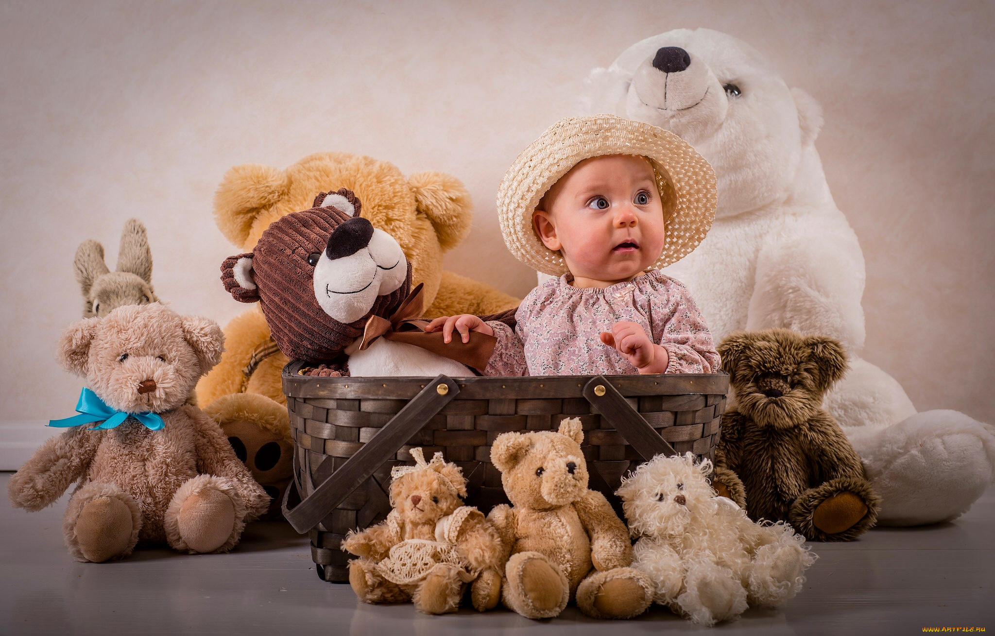 разное, дети, ребенок, шляпа, корзина, игрушки