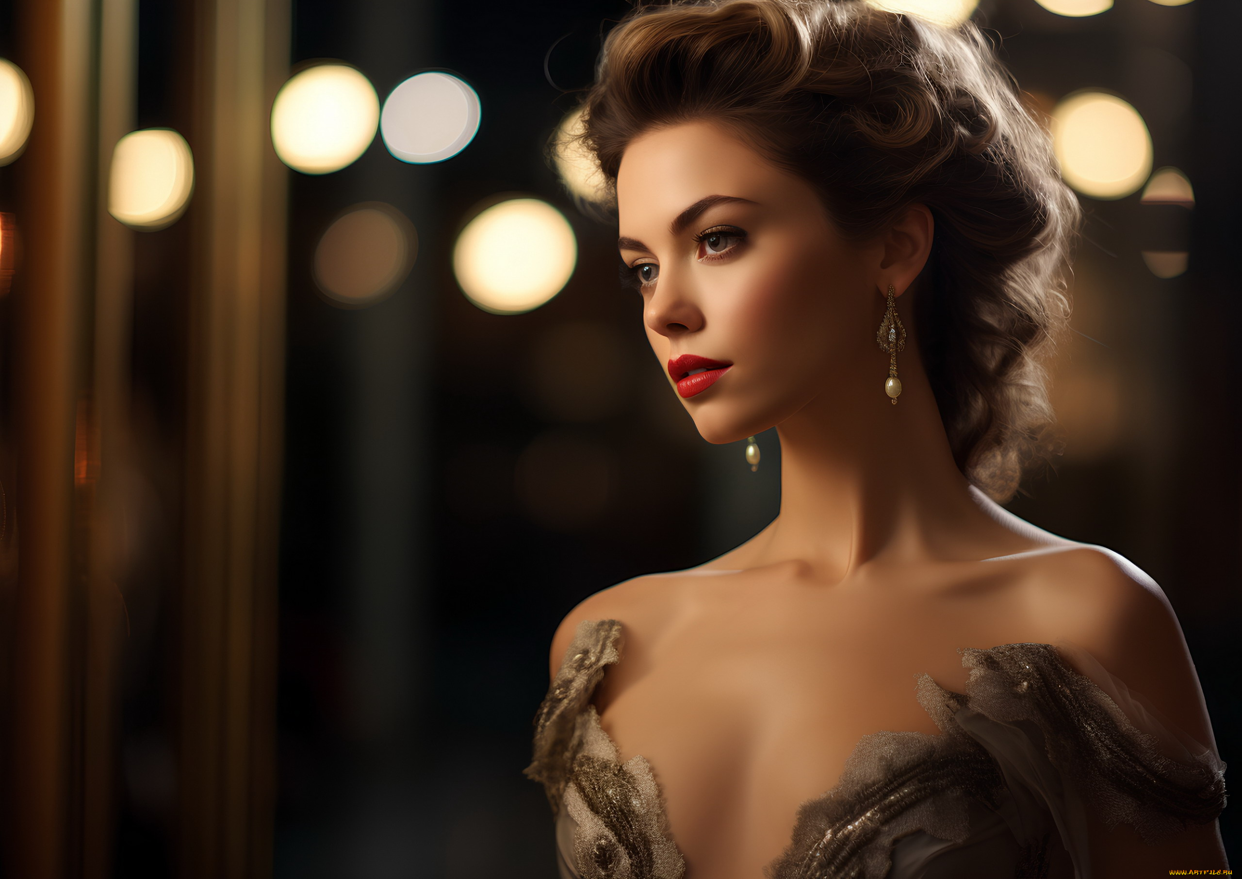 девушки, -, лица, , портреты, модель, портрет, шатенка, декольте, серьги