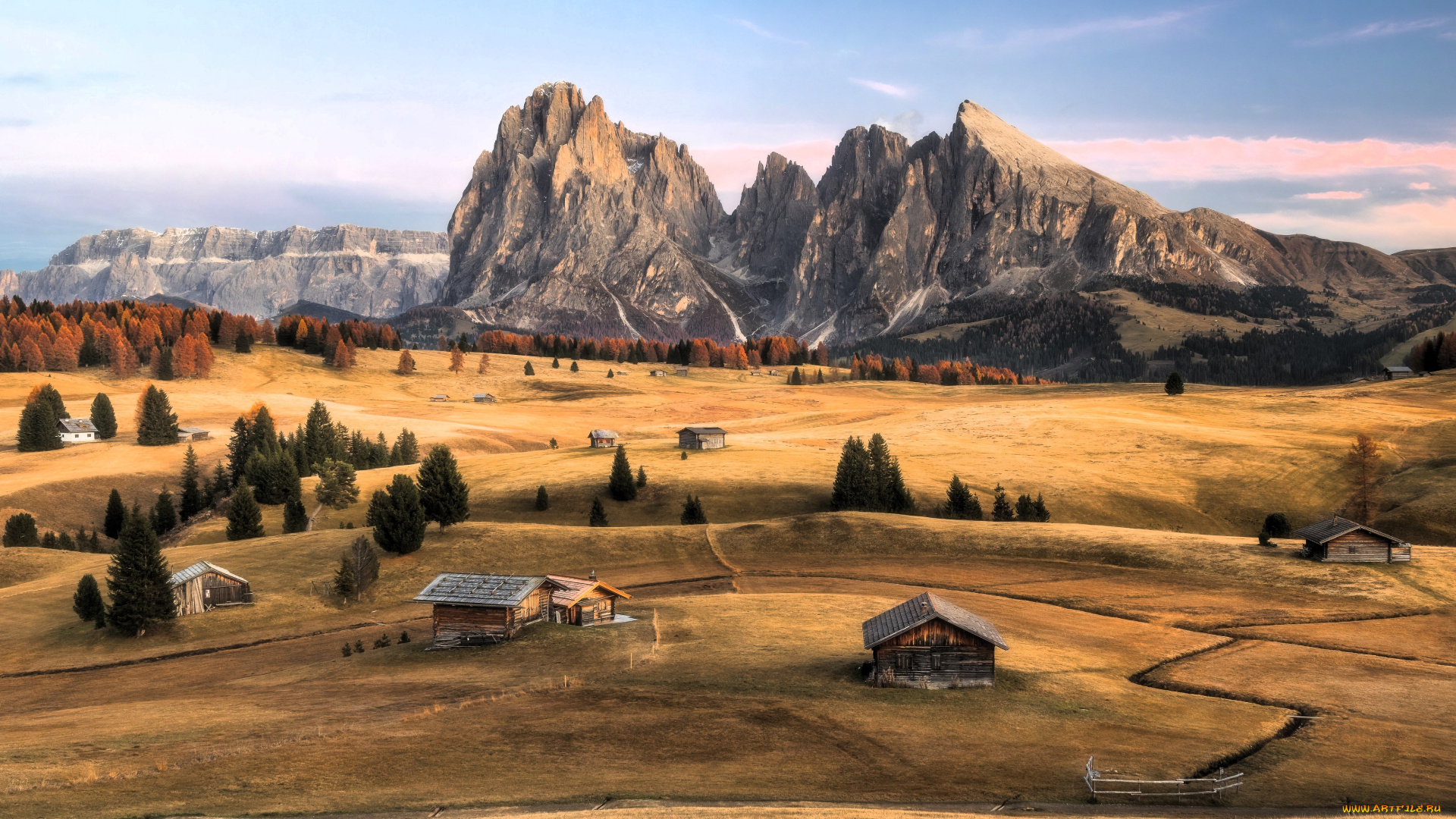 города, -, здания, , дома, альпы, горы, долина, дома, деревья, осень